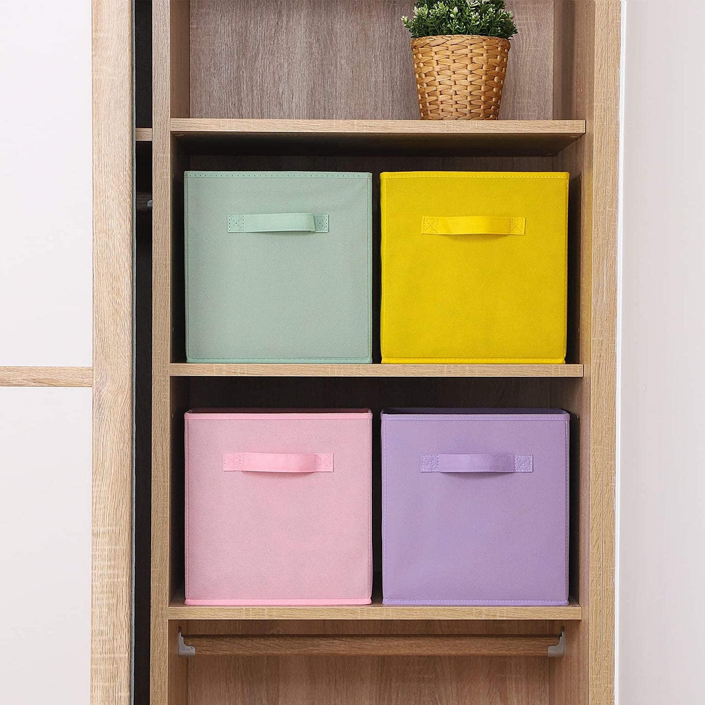 Cubos de almacenamiento de tela de 13 x 13 x 13 pulgadas, paquete de 6, cubos de almacenamiento duraderos de colores divertidos con asas,varios colores