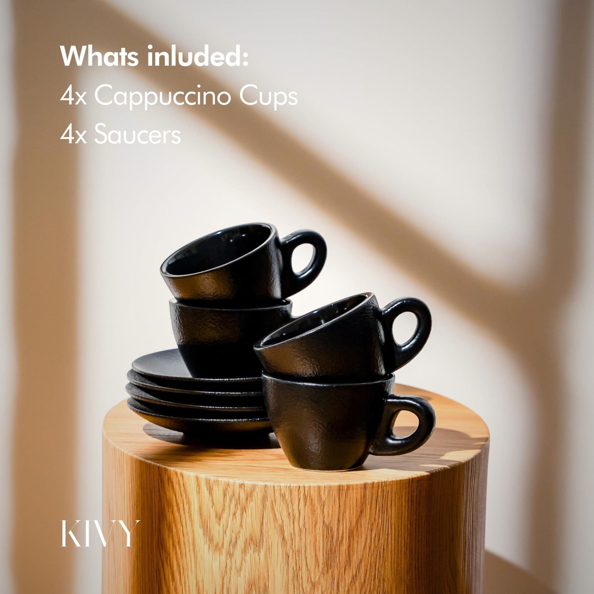 KIVY - Juego de 4 tazas de capuchino, color negro