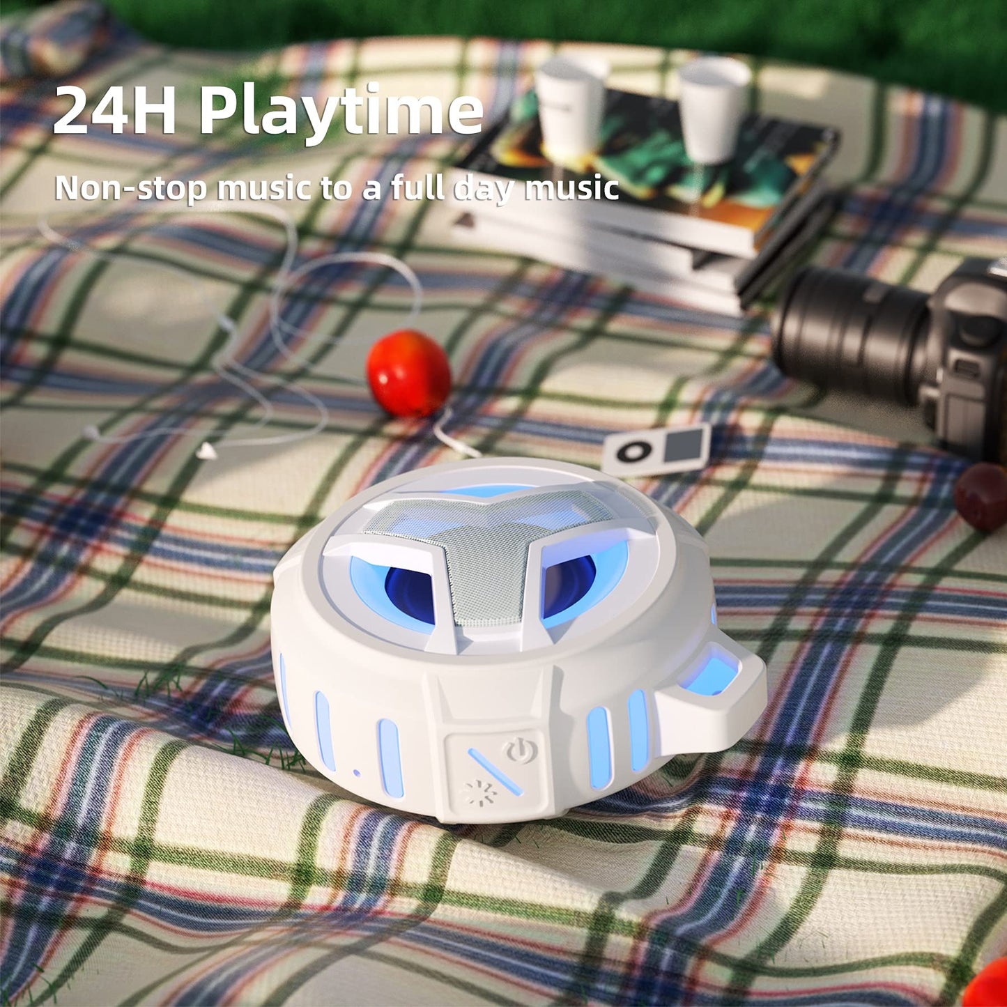 EBODA - Altavoz de ducha Bluetooth IPX7 impermeable, mini altavoces portátiles, estéreo inalámbrico verdadero Bluetooth 5.0 con sonido claro, flotante, 2000 mAh con luz LED para el hogar, playa, ducha