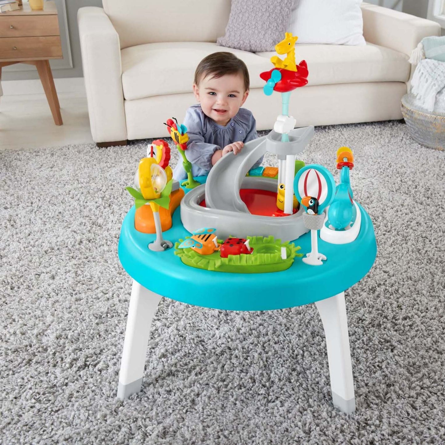 Fisher-Price - Centro de actividades 3 en 1 para sentarse a estar de pie con luces musicales y rampa en espiral, selva jazz