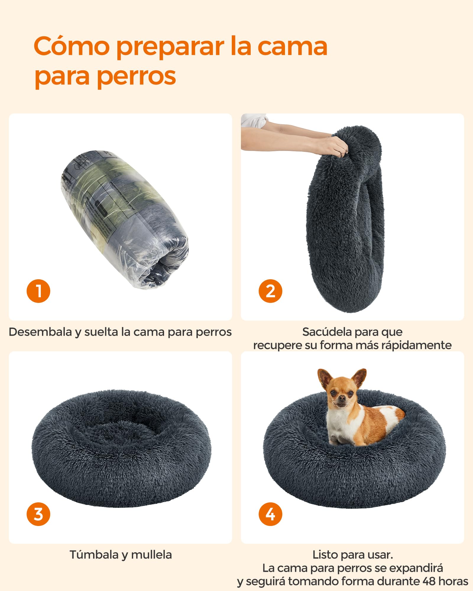 Cama para Mascotas Feandrea Gris Oscuro con Cojín Extraíble y Lavable