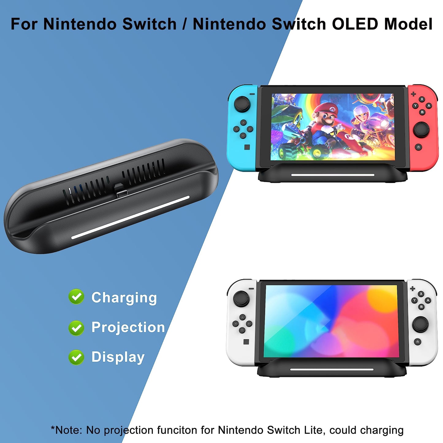 RREAKA Switch Dock for OLED Nintendo Switch, Portable 4k HDMI TV Dock Hub Adapter with HDMI USB 3.0 Port and USB c Charging, Travel Docking Station for Nintendo Switch