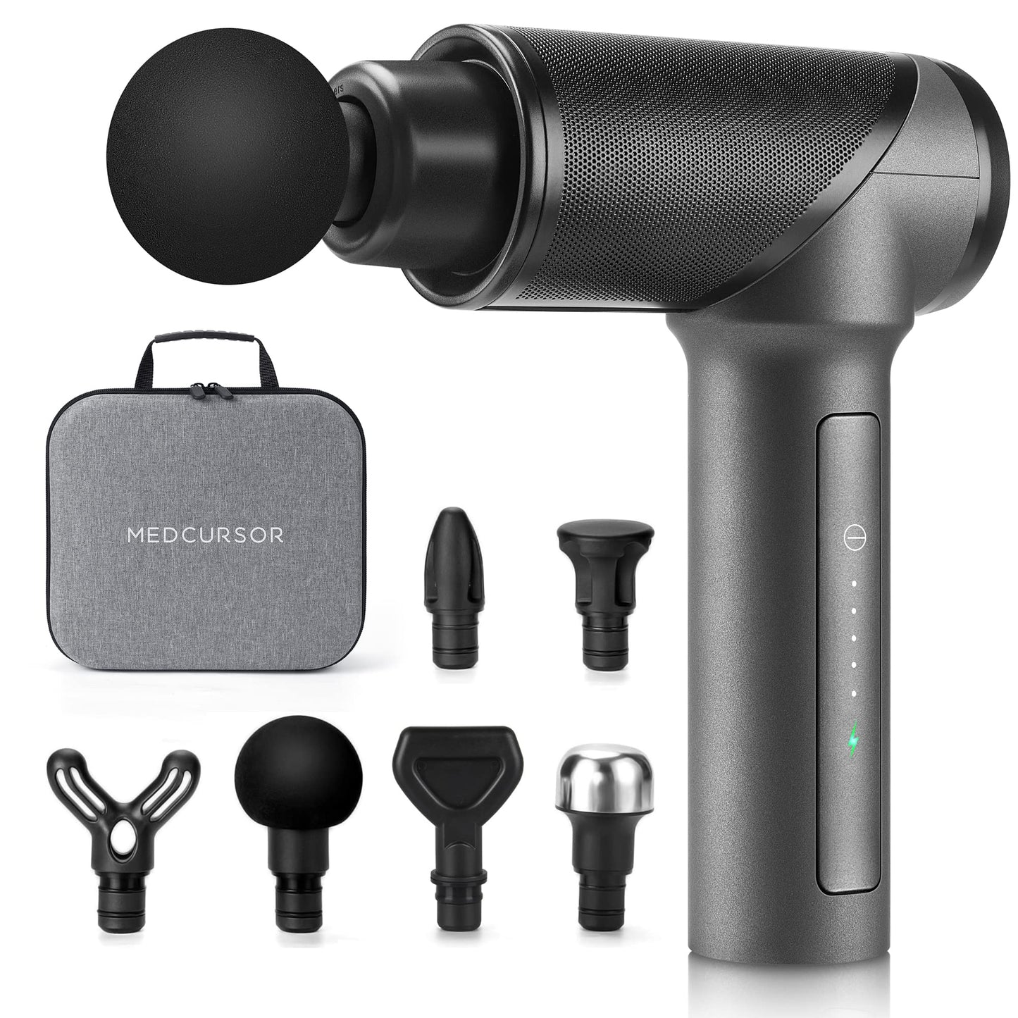 Medcursor Pistola de masaje de tejido profundo percusión muscular, mini masajeador para aliviar el dolor, masajeador de cuerpo eléctrico de mano para deportes portátil súper silencioso motor sin escobillas, gris