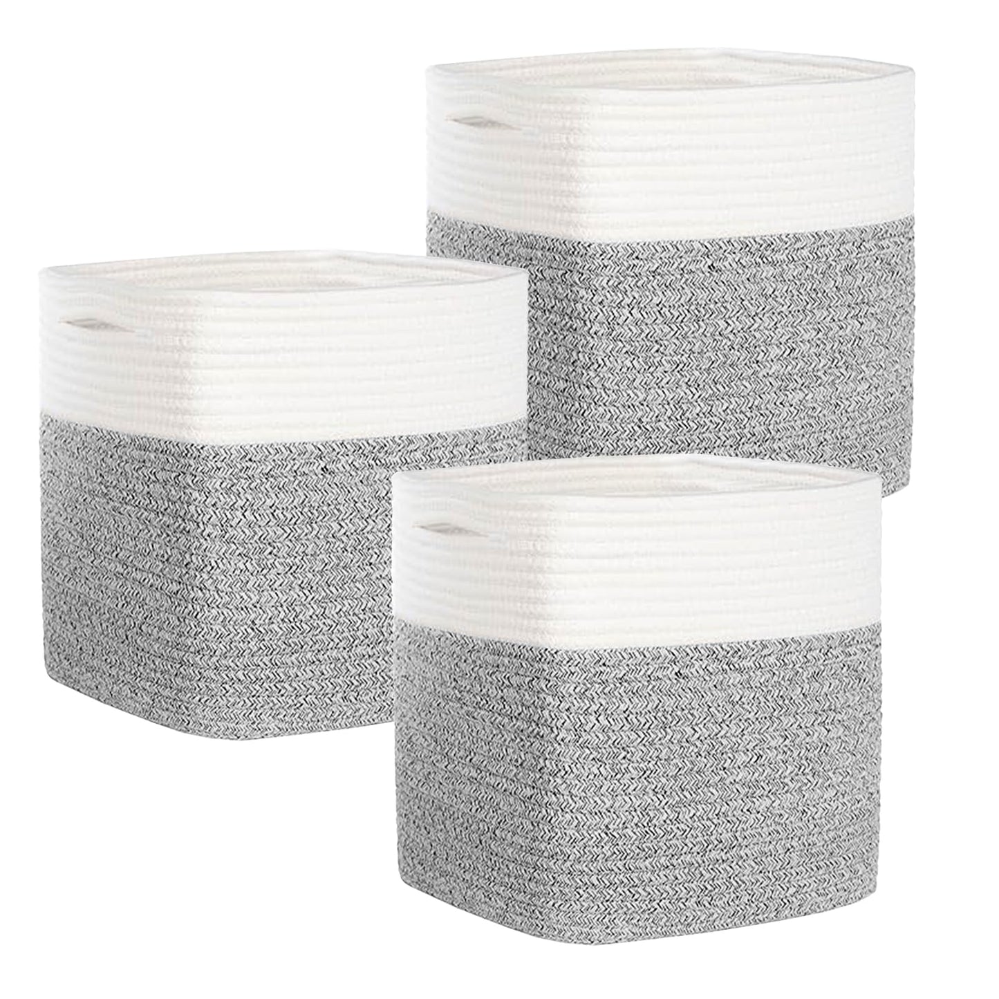 COMFY-HOMI - Paquete de 3 cestas cuadradas de cuerda de algodón con asas para estantes, cubeta de juguetes para perros y almacenamiento, regalo para bebé, organizador de zapatos, nuevo 11 x 11 x 11