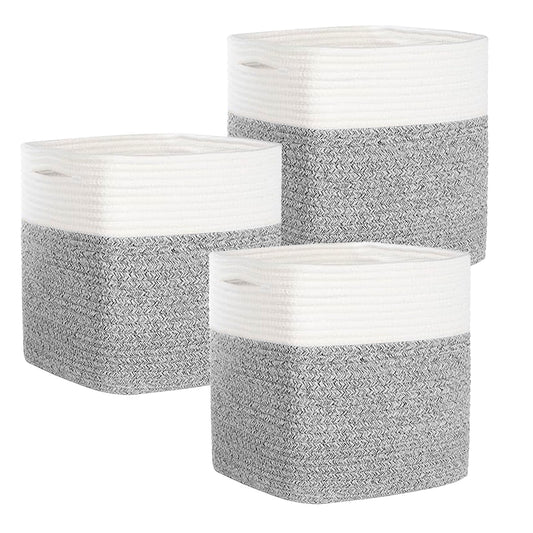 COMFY-HOMI - Paquete de 3 cestas cuadradas de cuerda de algodón con asas para estantes, cubeta de juguetes para perros y almacenamiento, regalo para bebé, organizador de zapatos, nuevo 11 x 11 x 11