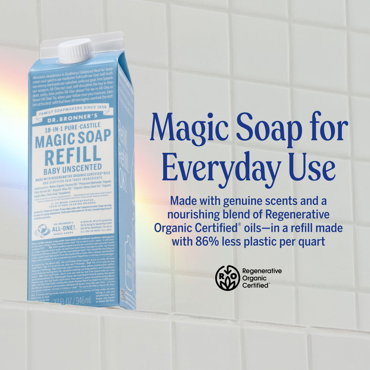 Dr. Bronner's Baby | Recambio de Jabón de Castilla Puro Sin Perfume (946 ml)
