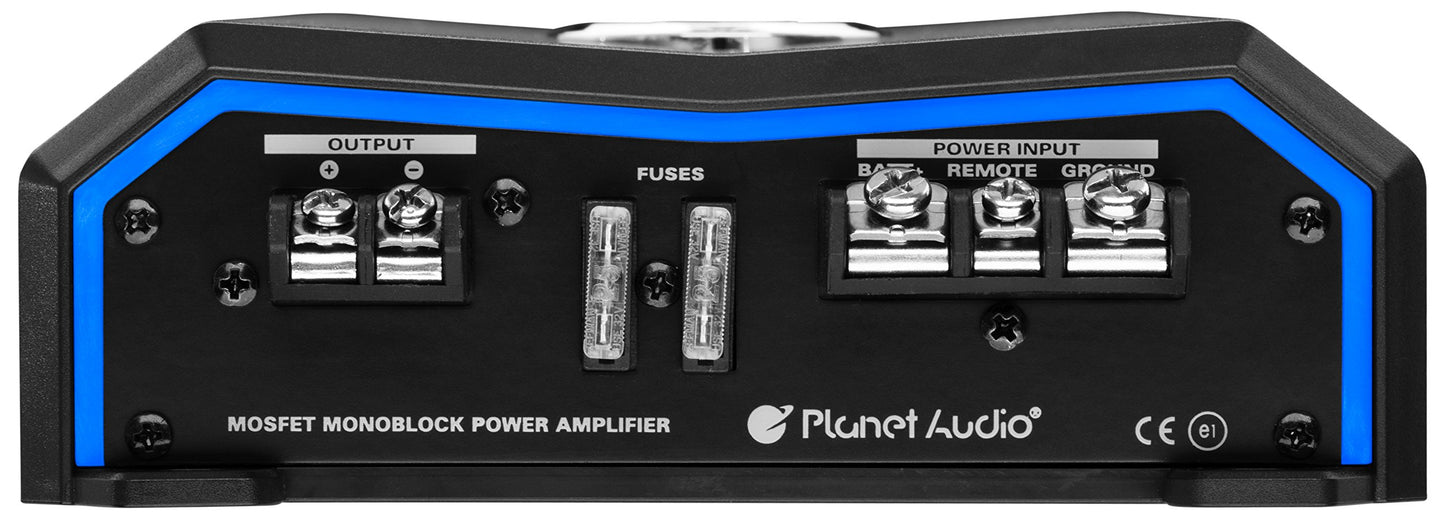 Amplificador Monoblock Planet pl2500.1 Plata Control Remoto 2500 W Clase A/B 2 Ohmios MOSFET para Subwoofer Audio 2000 Watts