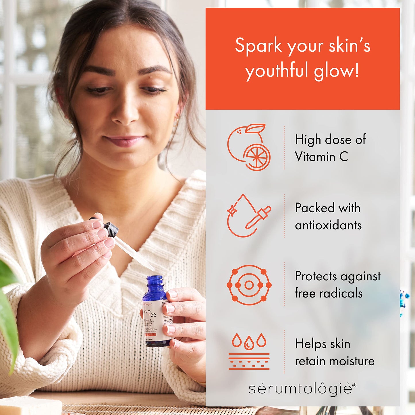 serumtologie Suero de vitamina C – 22% de vitamina C para cara y piel, fórmula rica en antioxidantes con 5% de ácido hialurónico, 1% de ácido ferúlico, 1.2 onzas