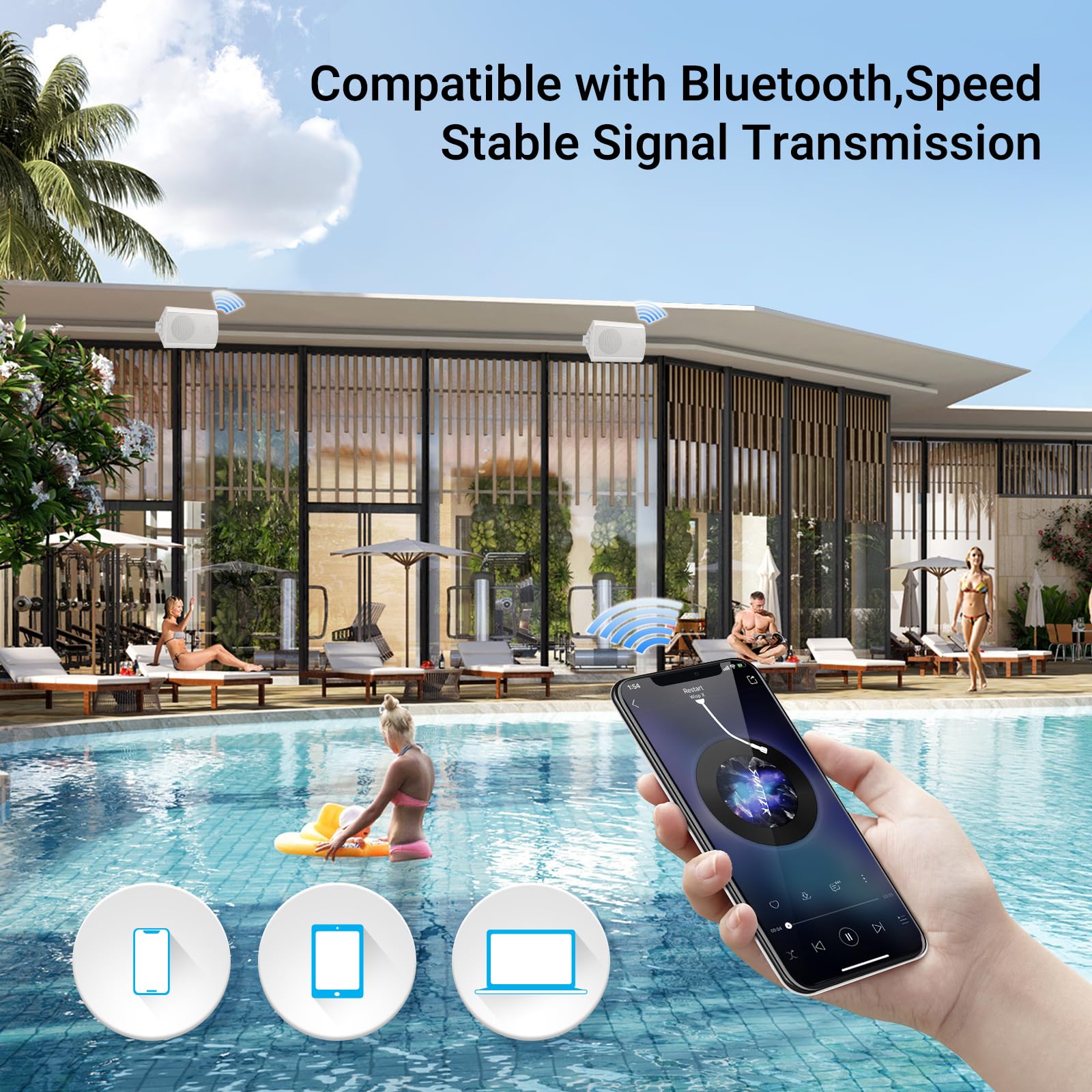 Herdio 4 Pulgadas al Aire Libre Altavoces Bluetooth Impermeable inalámbrico, Interior, Patio, Cubierta de Altavoces de Montaje en Pared (Blanco)