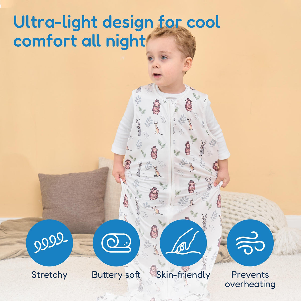 TotAha - Saco de dormir para niños pequeños, unisex, transpirable, con cremalleras seguras de 2 vías, saco de dormir suave y sin mangas, saco de dormir de 0.5 TOG 2T-4T, XL