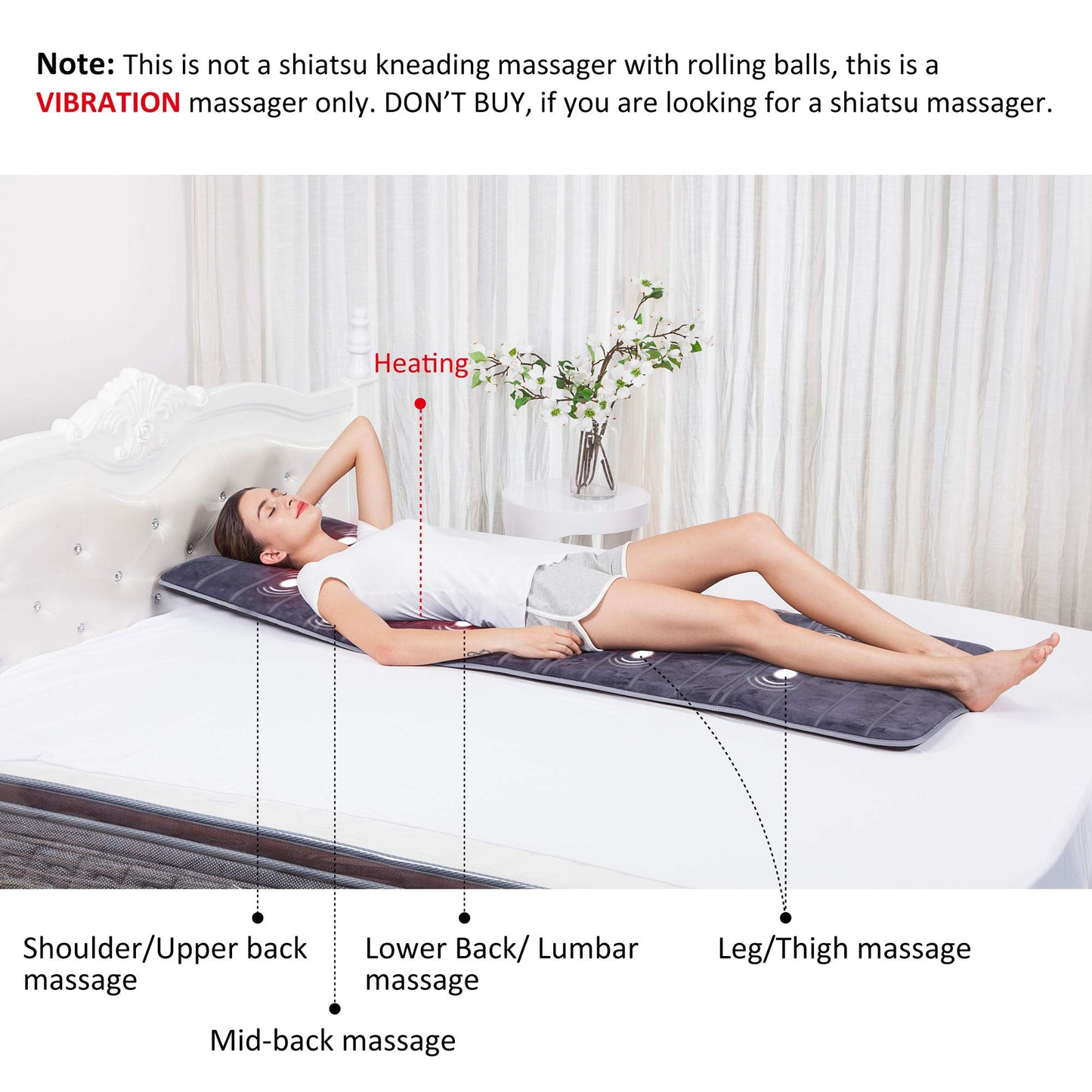 COMFIER Almohadilla De Masaje De Cuerpo Completo Con Calor, Almohadilla Para Silla Con 10 Motores De Vibración Y 2 Almohadillas Térmicas De Terapia Con Apagado Automático, Almohadilla De Col