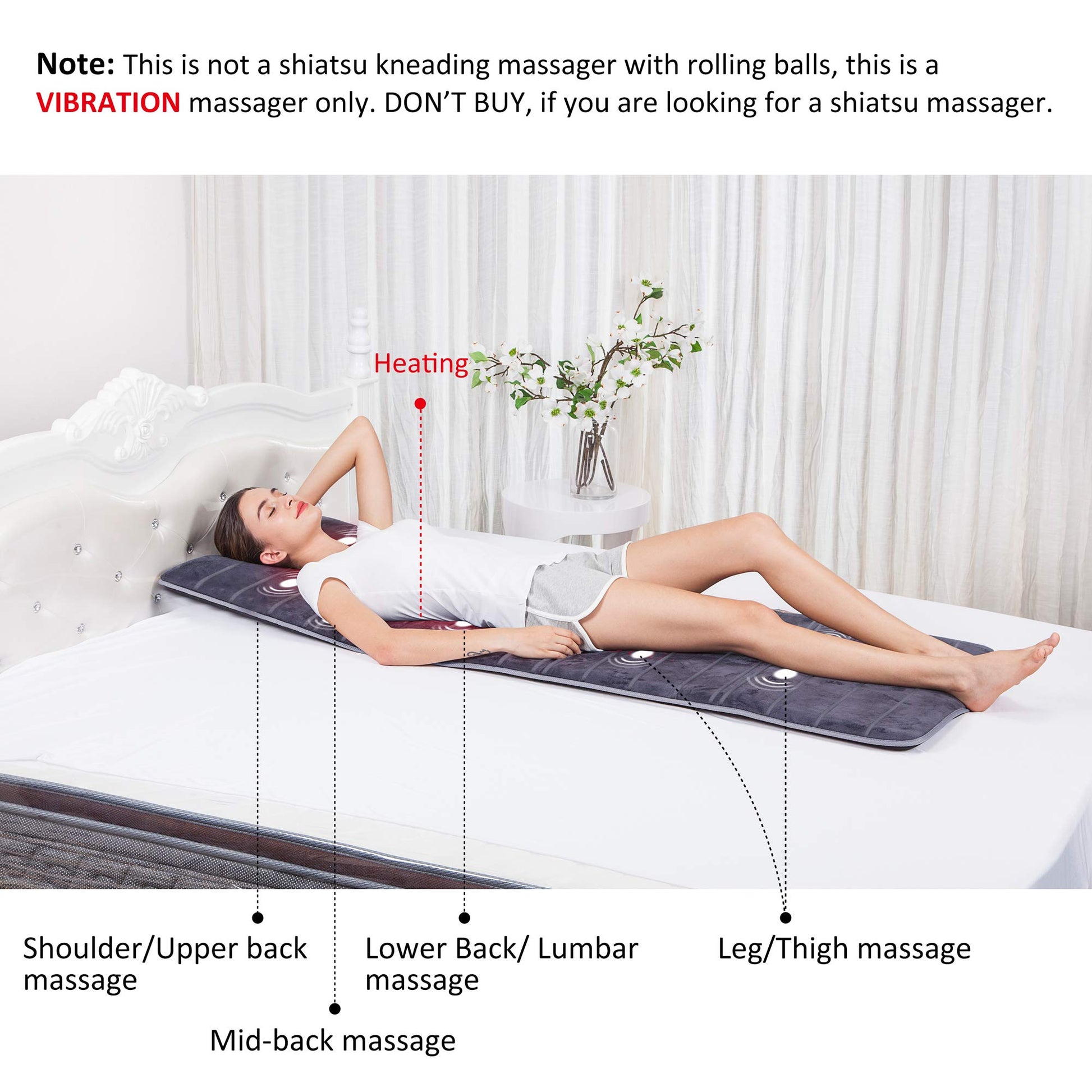 COMFIER Almohadilla De Masaje De Cuerpo Completo Con Calor, Almohadilla Para Silla Con 10 Motores De Vibración Y 2 Almohadillas Térmicas De Terapia Con Apagado Automático, Almohadilla De Col