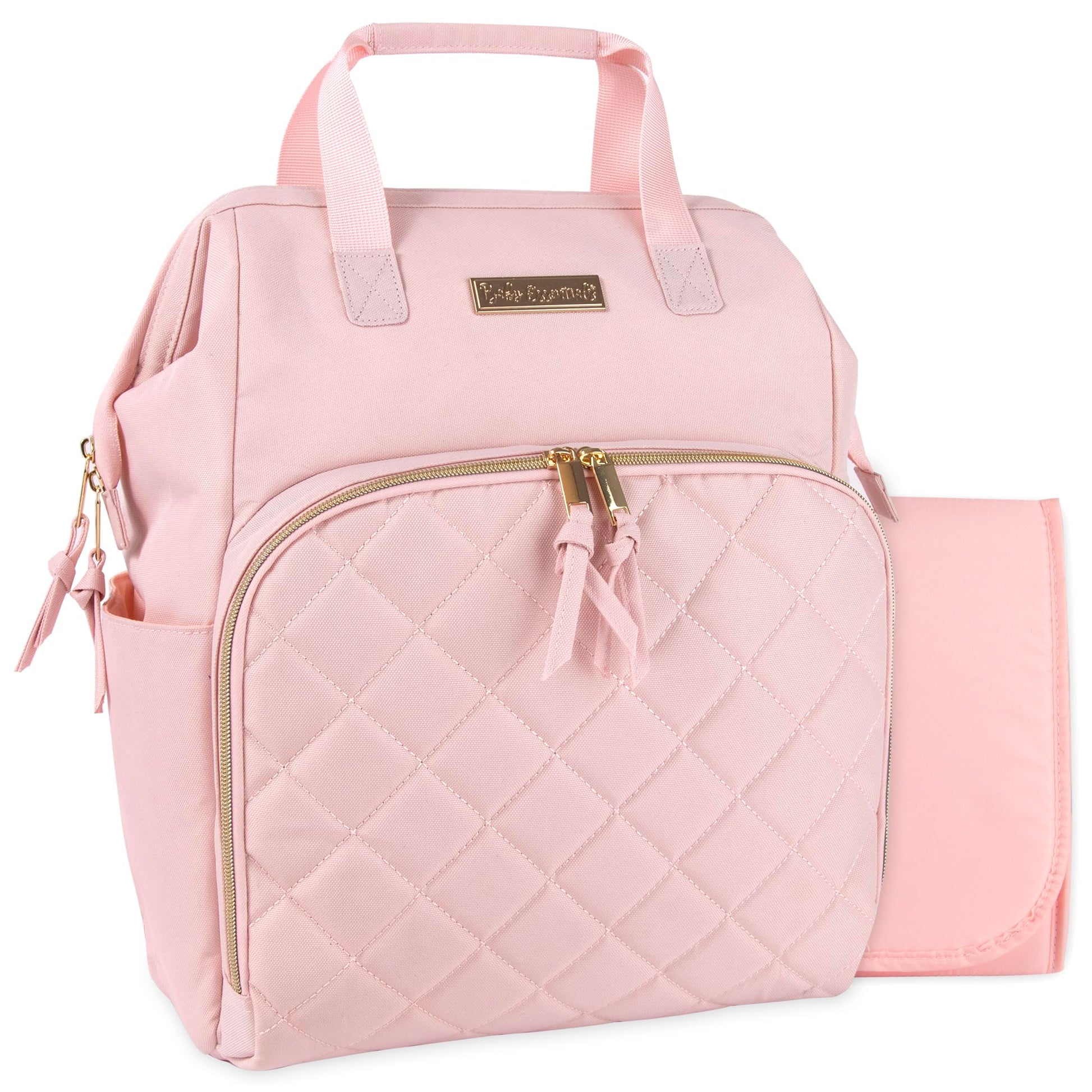 Baby Essentials - Mochila de pañales con marco principal súper enfriadora con cambiador, correas para carriola, compartimento aislado para botellas, Malva rosa, Mediano, Mochila para pañales