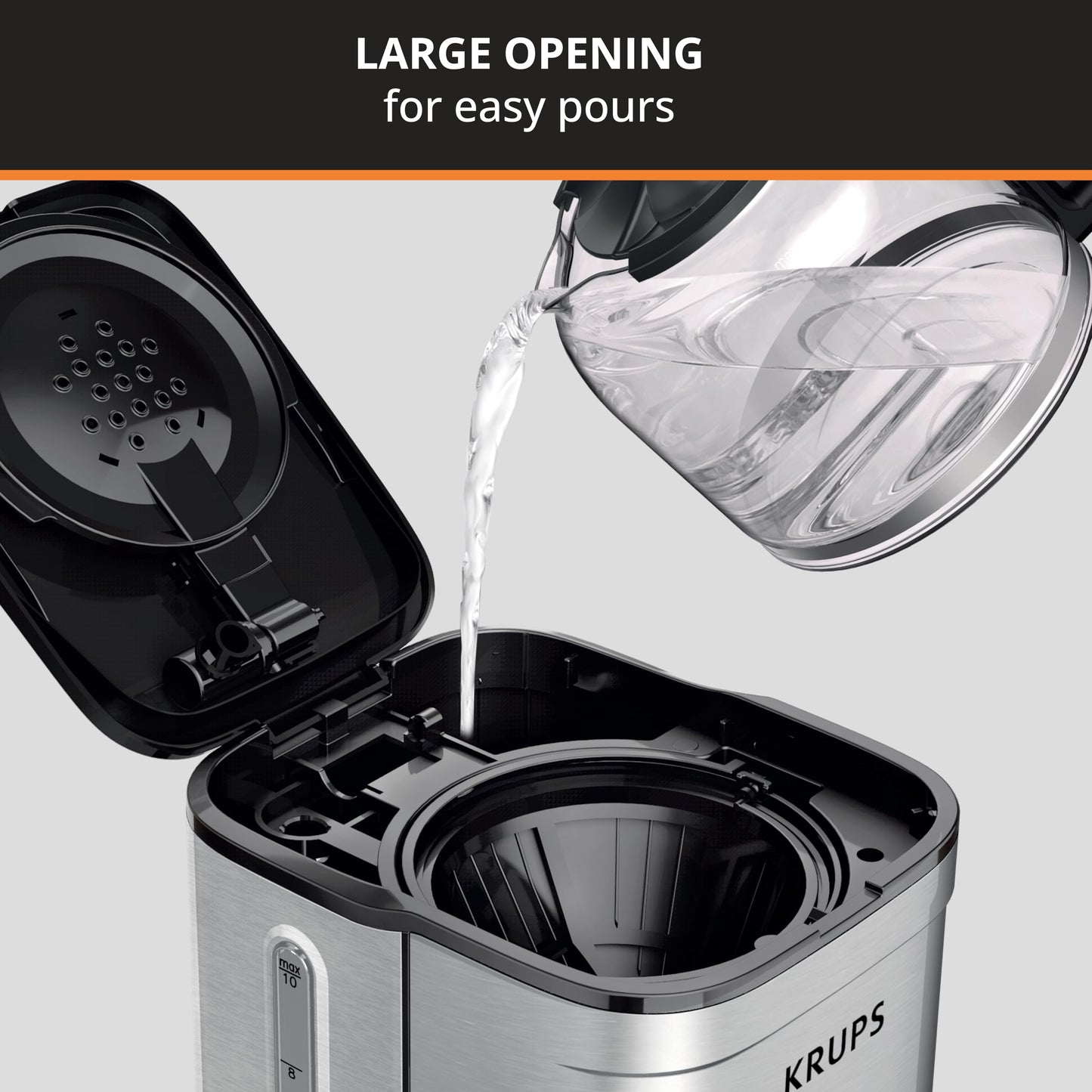 KRUPS Cafetera de Filtro Permanente Simply Brew Family Inoxidable, capacidad para preparar 10 tazas de café, incluye filtro permanente y cuchara dosificadora, 900 W, KM203D50