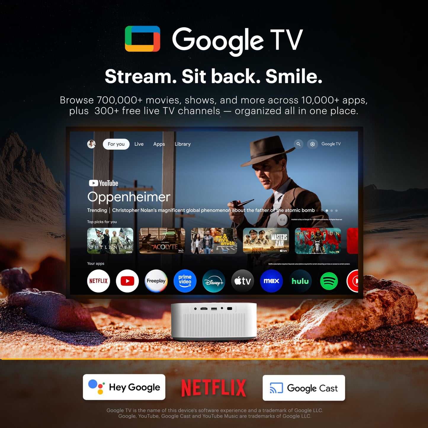 Kodak Flik X20 Proyector inteligente 1080p, Google TV Dongle integrado | LED de 300 lúmenes ANSI | enfoque automático y piedra clave | HDMI y USB | Wi-Fi, Bluetooth 5.0 | HDR10, decodificación 4K |