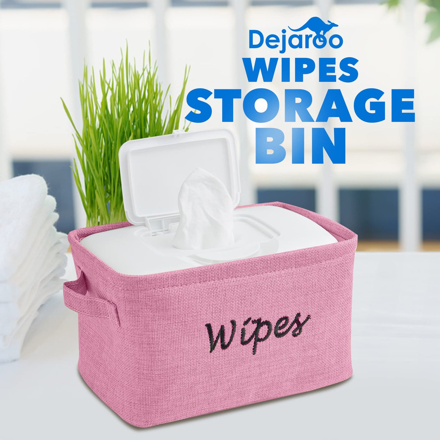 Dejaroo - Cestas para organizar toallitas y artículos esenciales para recién nacidos, organizador de pañales y toallitas, regalos bordados para baby shower, cesta de lino con asa, 9 x 6 x 5.5