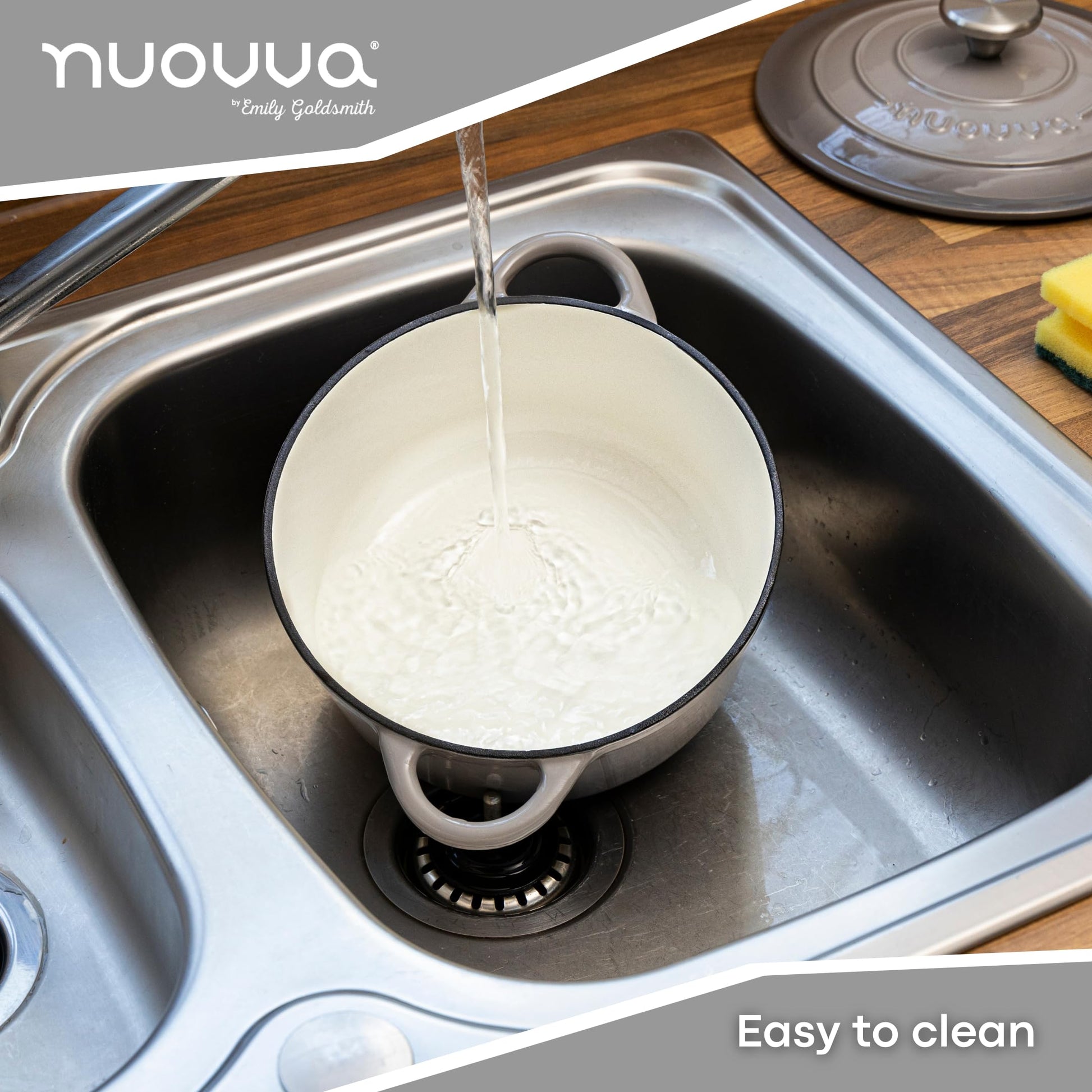 Nuovva - Horno holandés de hierro fundido con tapa - Cacerola esmaltada antiadherente - Utensilios de cocina resistente para horno holandés - Gris, 3.1 cuartos de galón, 22 cm