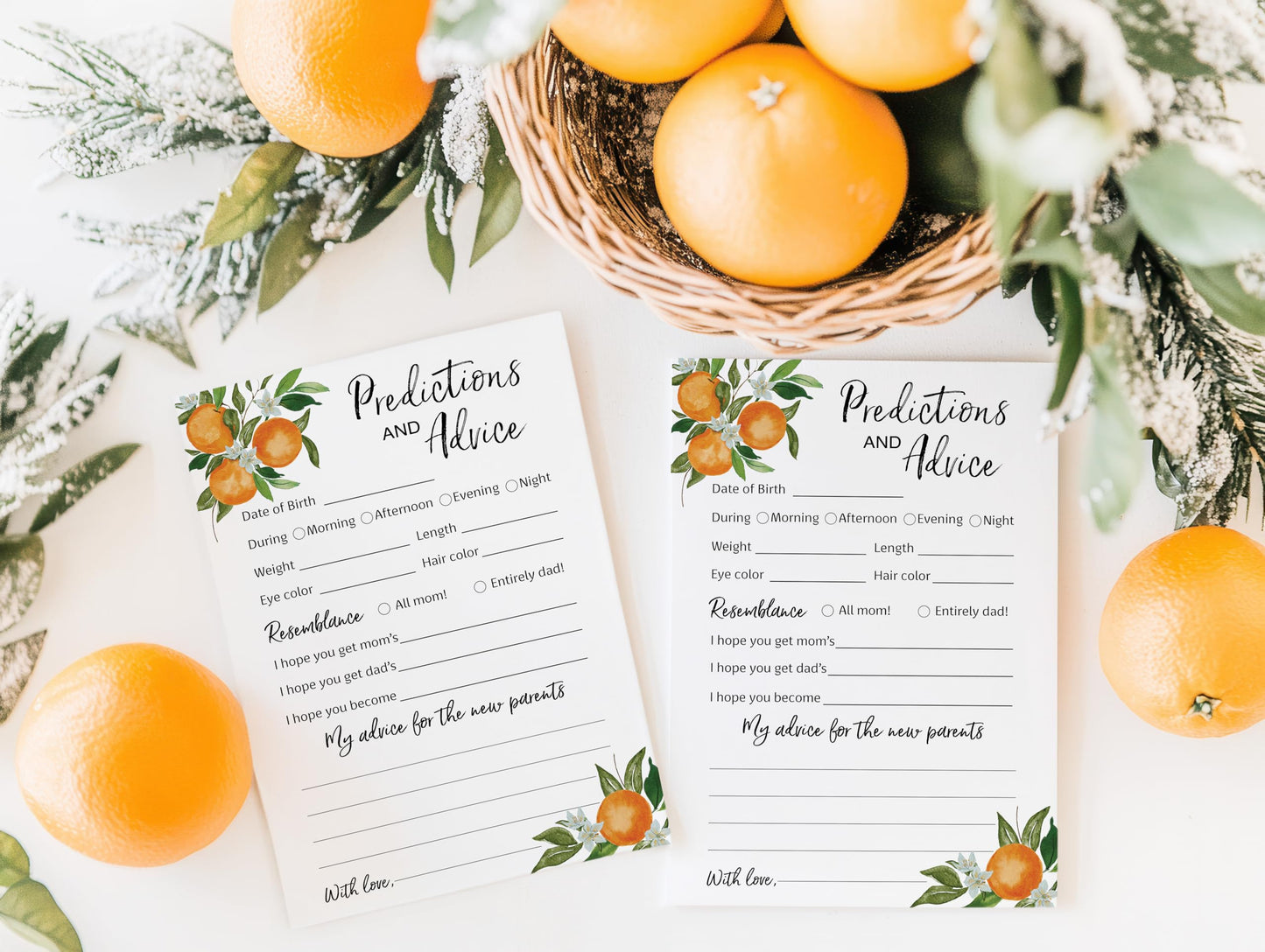 Tarjetas de predicción y consejos de A Little Cutie – Paquete de 25 – Invitaciones de baby shower con temática de naranja cítrico, deseos para nuevos padres, mamá y papá para ser mamá y papá, mensaje de ducha, recuerdo de actividad G350-PDAV