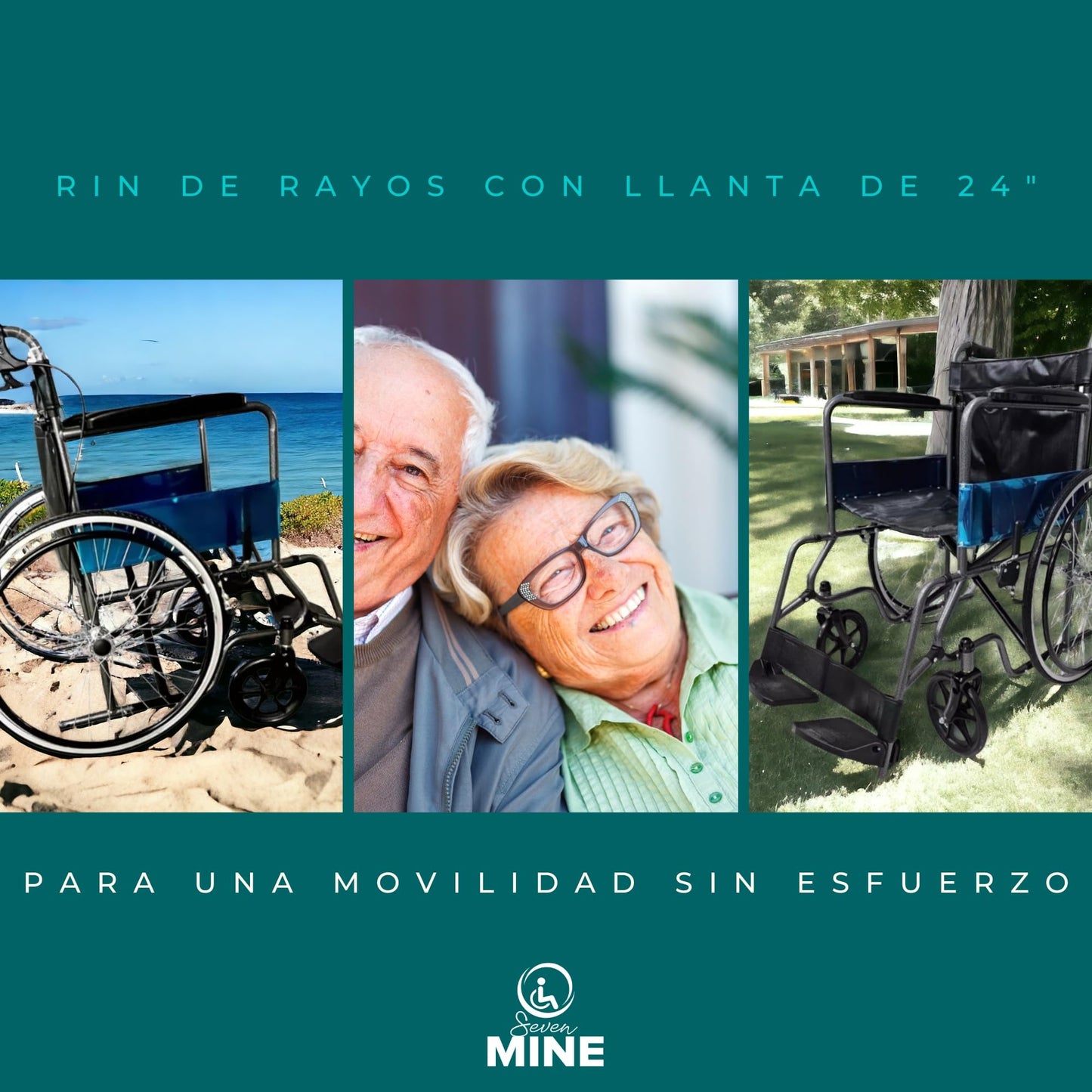 Silla de Ruedas Seven Mine Negra Asiento Ancho Adultos Mayores Confort Máximo