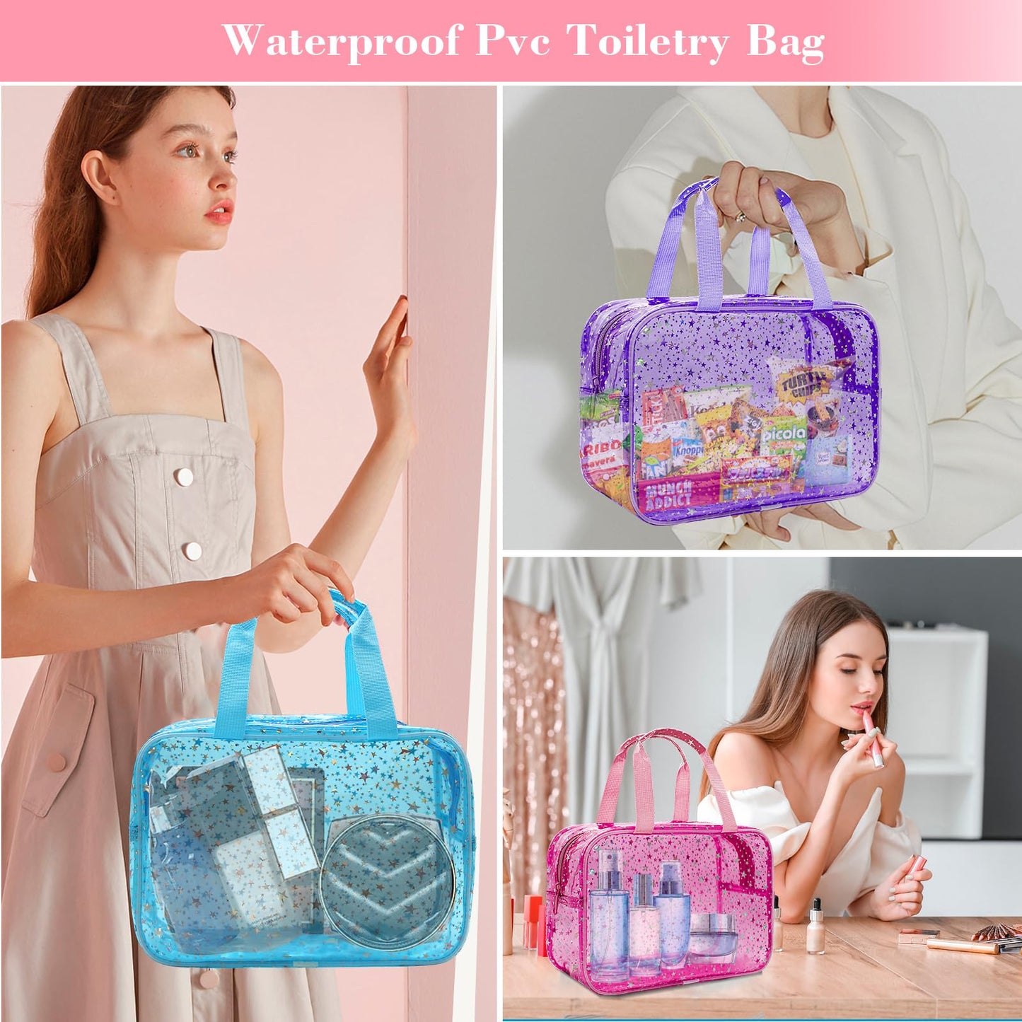 Bolsa de maquillaje transparente con inicial personalizada, bolsa de cosméticos rosa, bolsa de aseo de viaje, bonita bolsa de maquillaje transparente, bolsa organizadora para novia, maestro, regalos