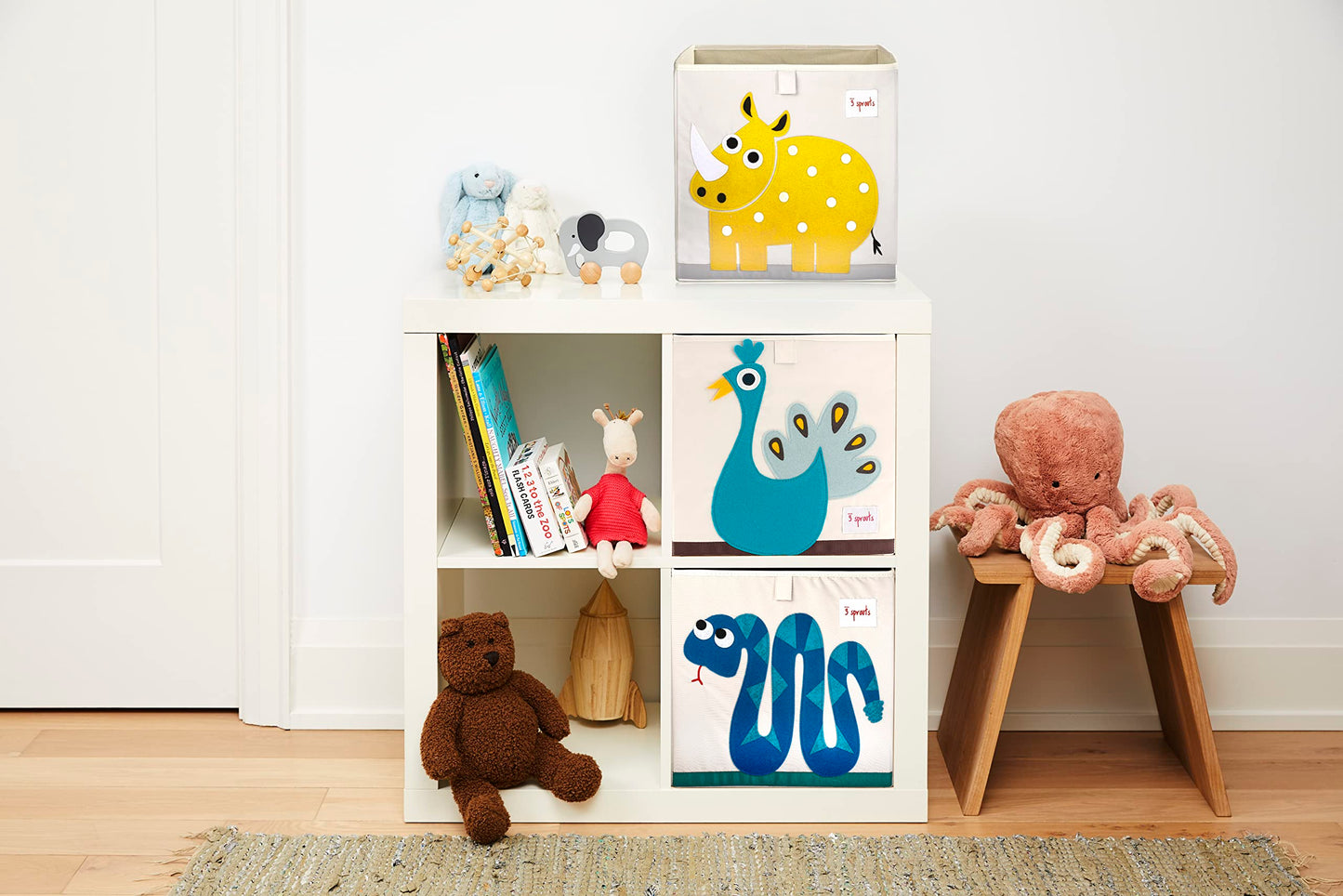 3 Sprouts Cube Storage Box - contenedor organizador para niños y niños - Rhino Yellow