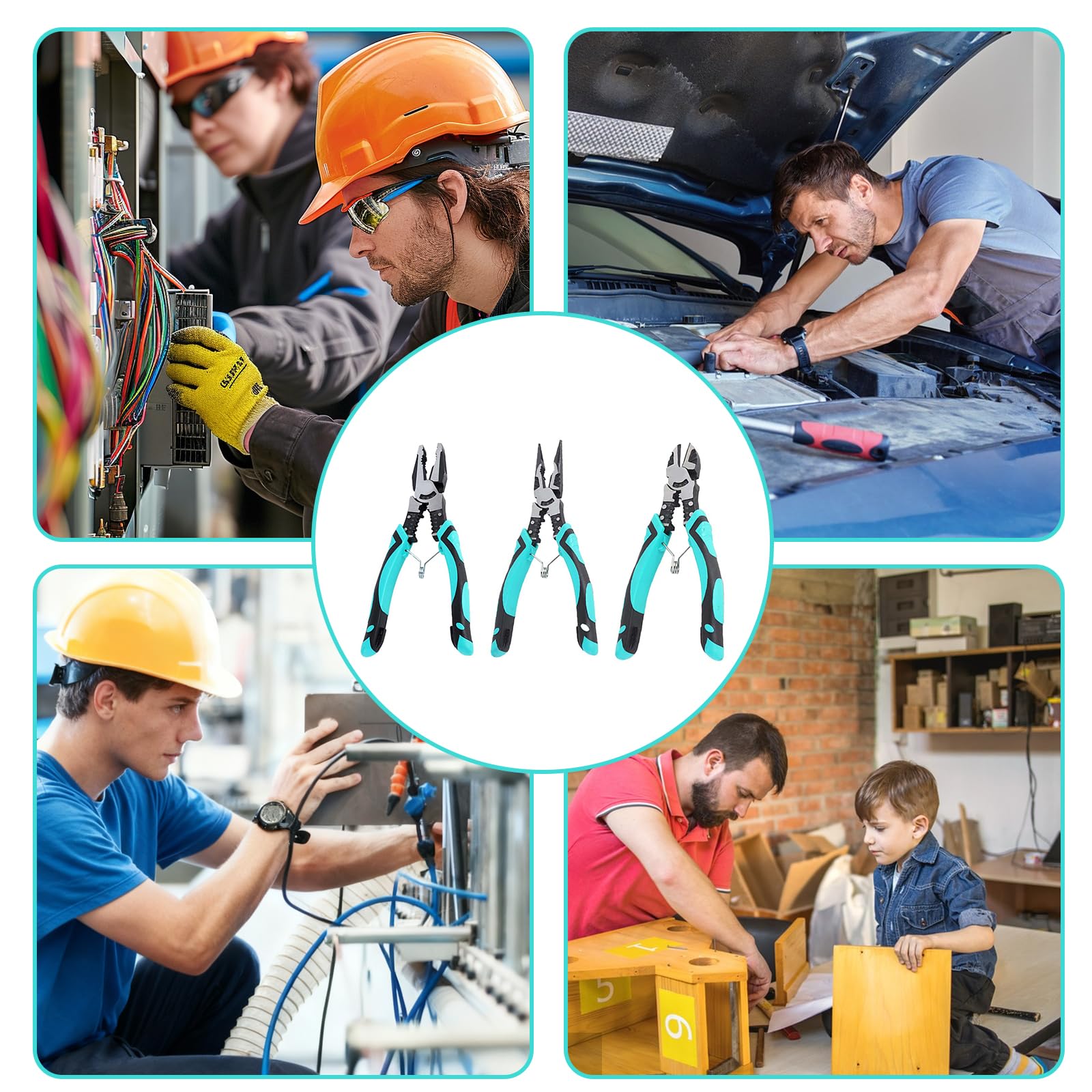 Juego de Alicates Herramienta Incluye Pinza de Punta Larga, Pinza de Corte Diagonal y Pinza de Alambre de Acero, Duradero de Acero Alto Carbono, Multiherramientas para Electricistas y Reparaciones