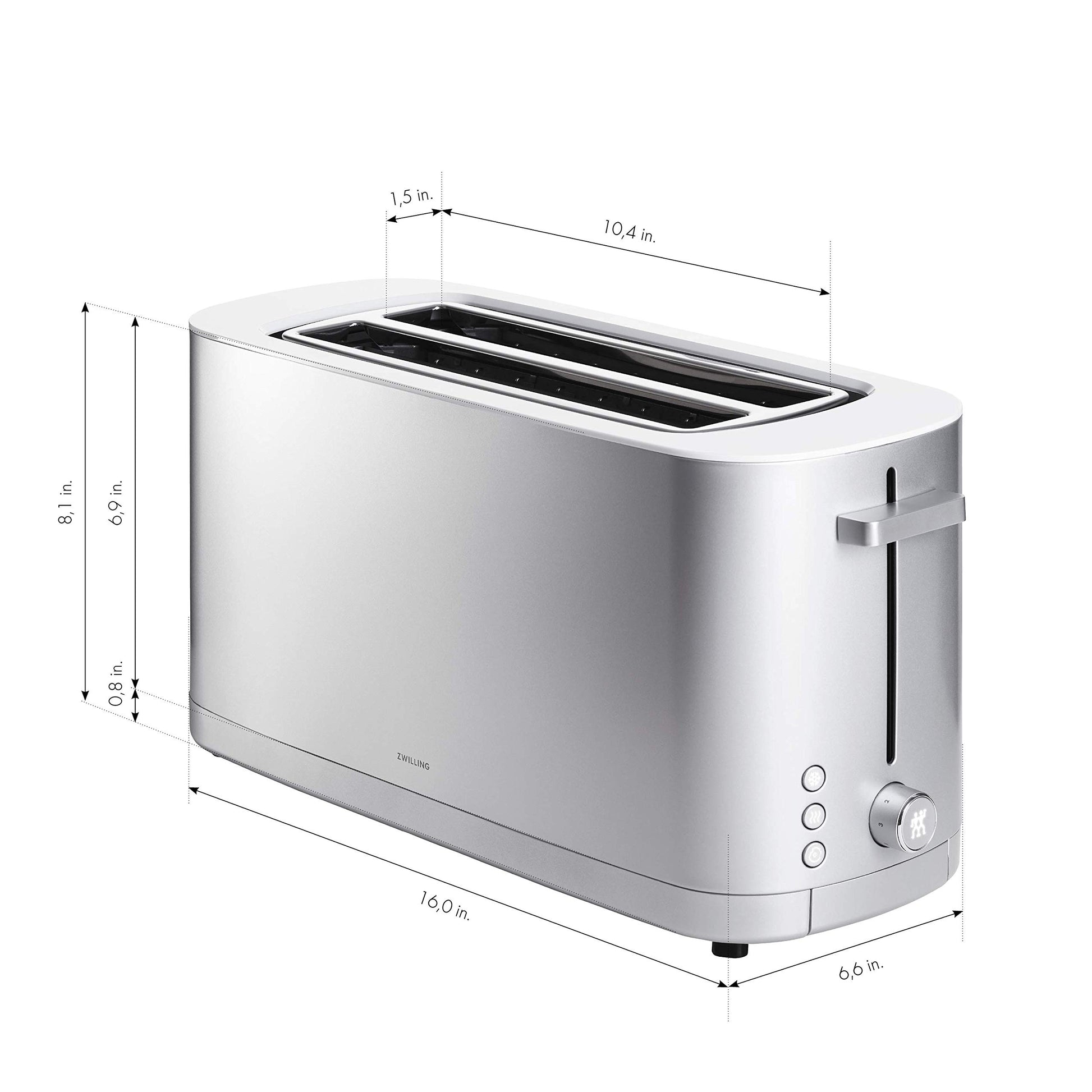 ZWILLING Enfinigy 2 tostadoras de ranura larga, 4 rebanadas con ranuras extra anchas de 1.5 pulgadas para bagels, 7 ajustes de tostada, incluso tostado, recalentamiento, cancelación, descongelación,