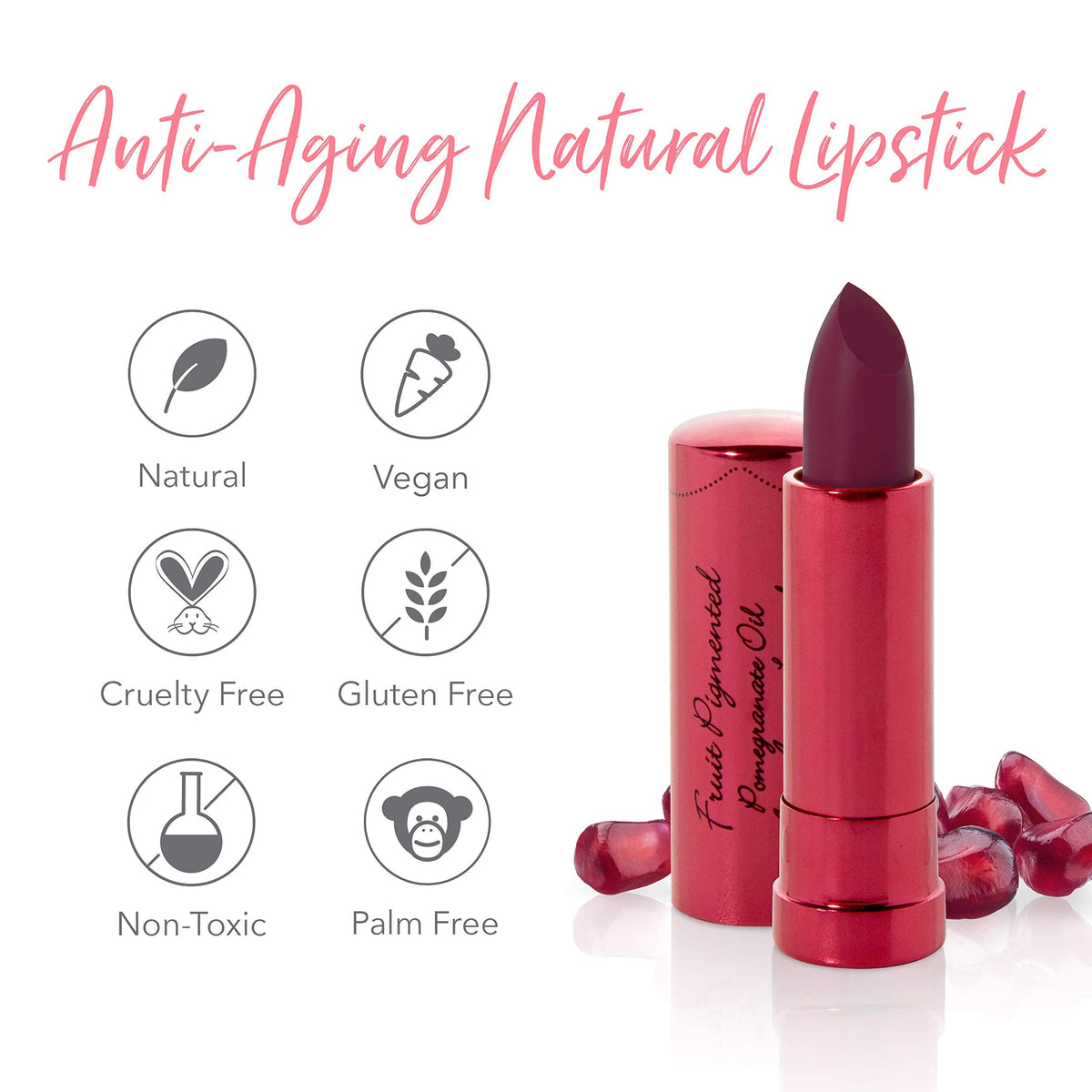 100% PURE Pomegranate Oil Anti-Aging Lipstick (Fruit Pigmented), Black Rose, Long Lasting, Satin Finish, Vibrant Color, Moisturizing Cocoa Butter (Cool Deep Wine) - 0.15 oz