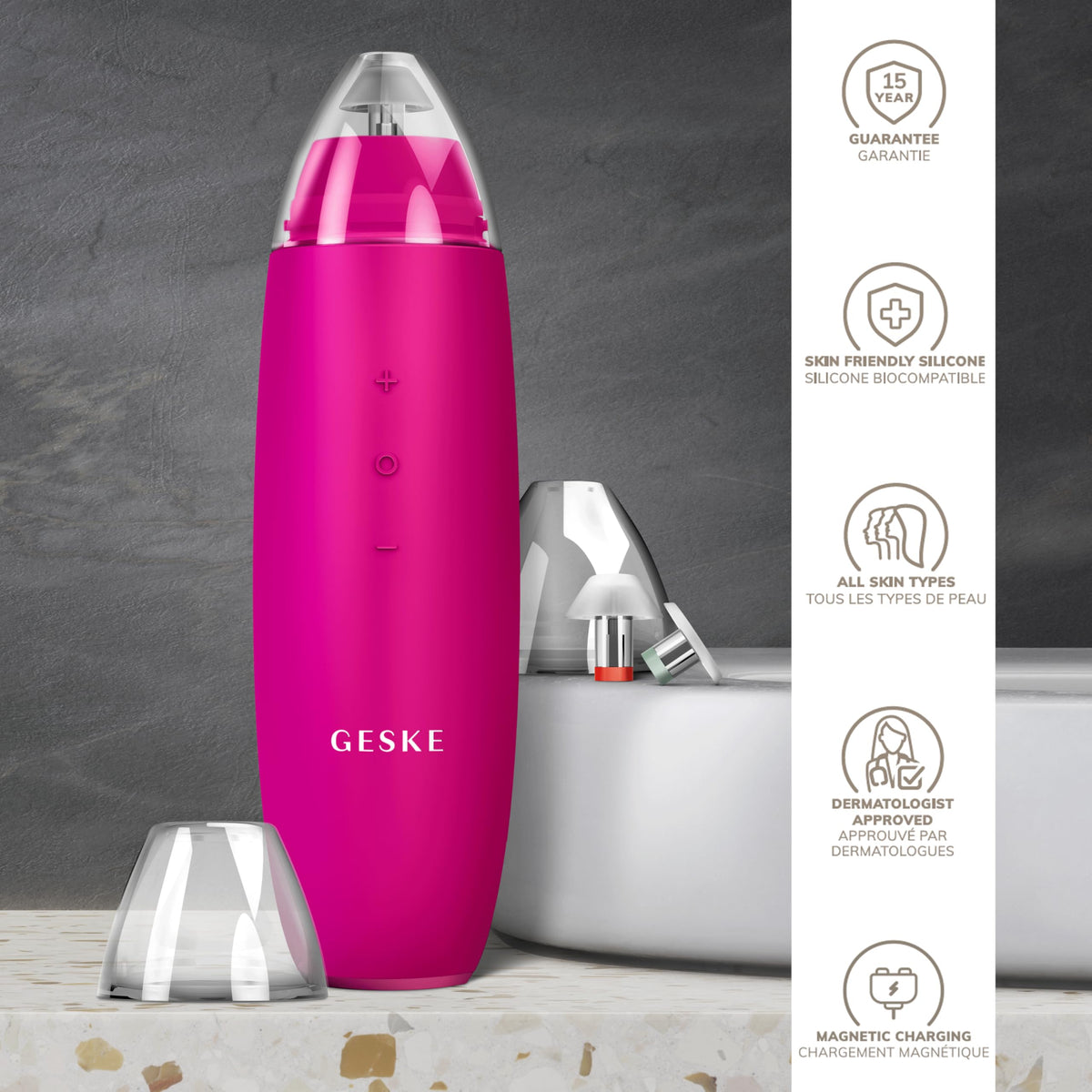 GESKE | SmartAppGuided™ MicroDermabrasion Blackhead Remover | Eliminador de puntos negros 7 en 1 | Limpiador de poros eléctrico | limpieza al vacío innovadora | herramientas de belleza