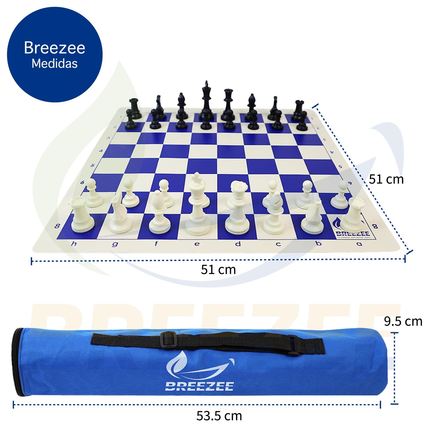 BREEZEE Ajedrez Profesional Portátil Incluye Damas Chinas Bolsa De Viaje, Tamaño Torneo Tablero 51 x 51 cm, Juego de Mesa y Estrategia para Adultos, Niños y Principiantes Juegos de Mesa