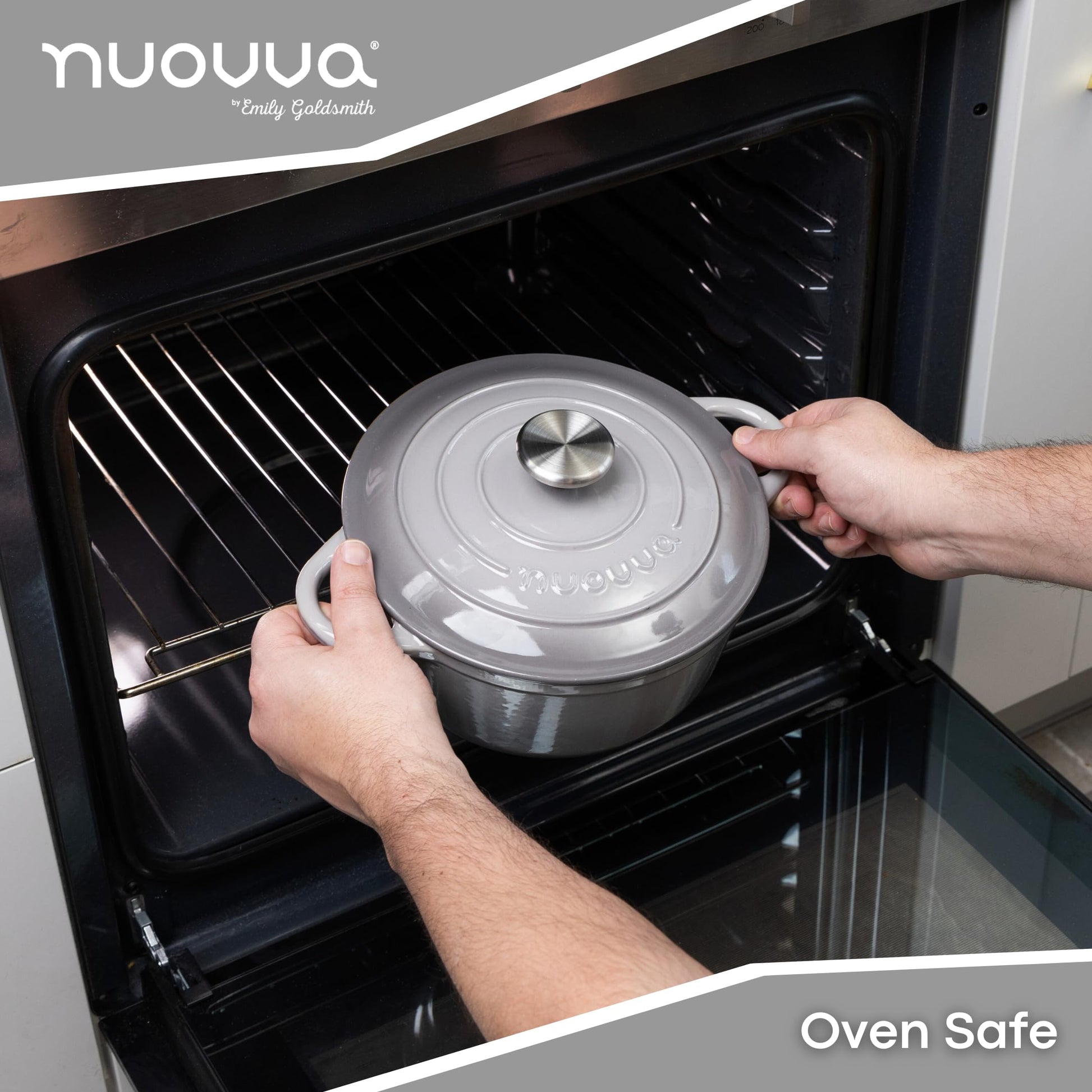 Nuovva - Horno holandés de hierro fundido con tapa - Cacerola esmaltada antiadherente - Utensilios de cocina resistente para horno holandés - Gris, 3.1 cuartos de galón, 22 cm