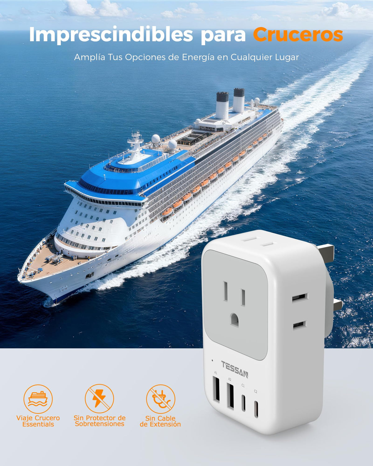 Adaptador de Viaje TESSAN UK Enchufe Reino Unido