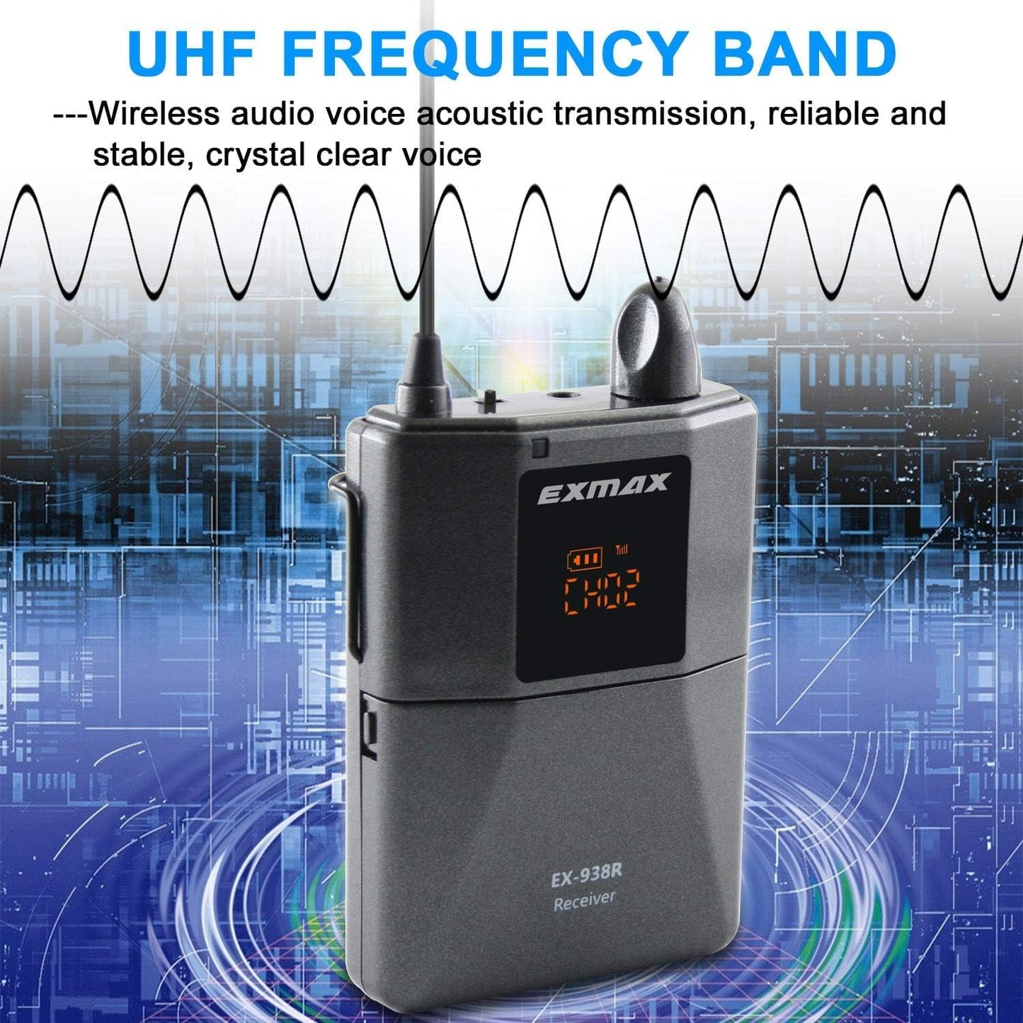 Receptor EXMAX EX-938R UHF para Sistema de Guía Turístico Inalámbrico con Interpretación Simultánea