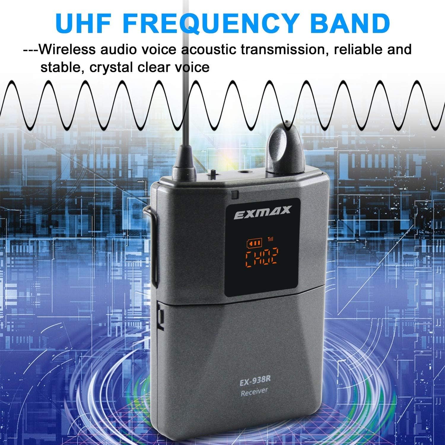 Receptor EXMAX EX-938R UHF para Sistema de Guía Turístico Inalámbrico con Interpretación Simultánea