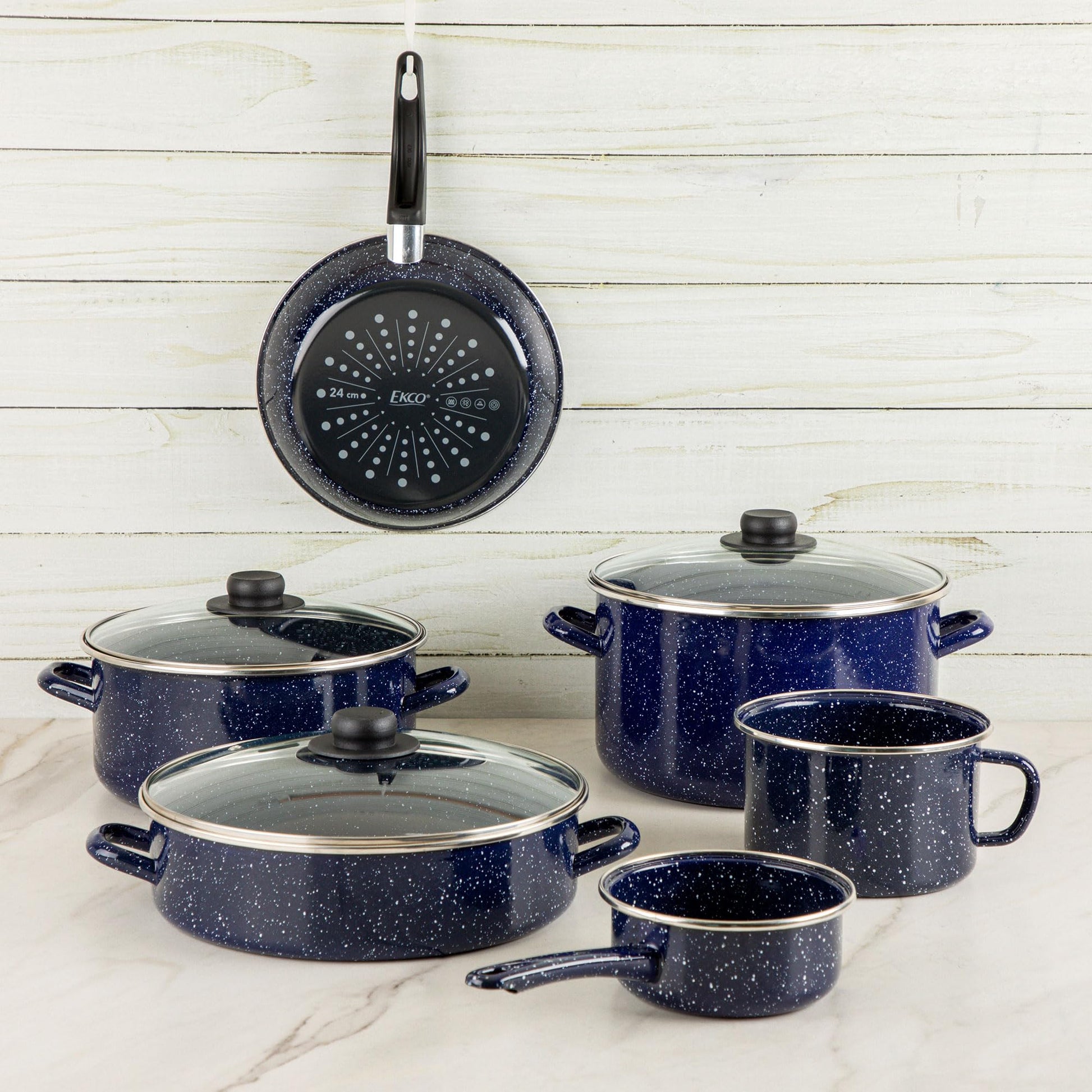 Batería de Cocina Ekco Azul Marino de Acero Esmaltado para Inducción 9 Piezas