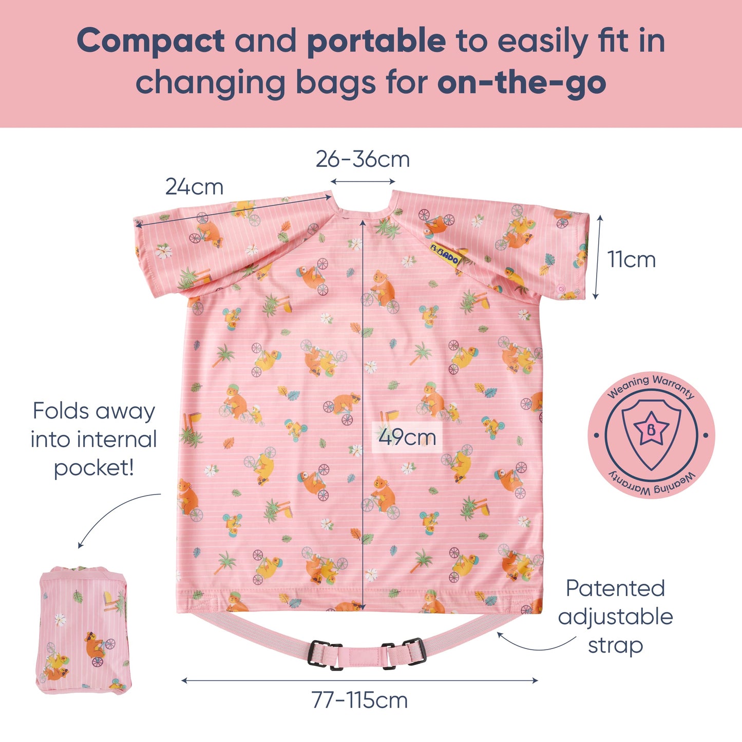 BIBaDO - Baberos de alimentación para bebé, baberos de destete, baberos fáciles de limpiar para comer, silla alta ajustable para atrapar todo, Teddy Bears Bike Ride, Short Sleeve