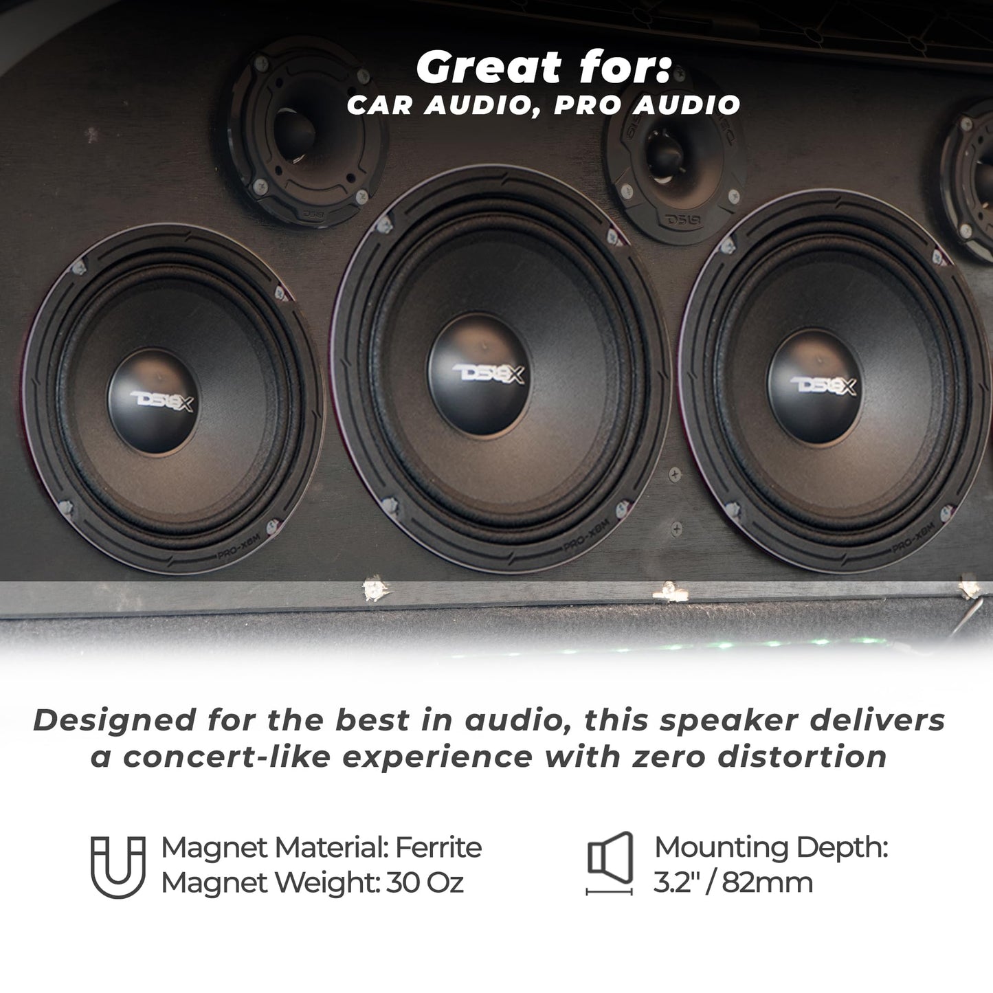 DS18 Pro-X8.4M - Altavoz de 8 Pulgadas, Rango Medio, Cesta de Acero Rojo, 550 W máximo, 275 W RMS, 4 ohmios - Altavoces de Puerta de Audio de Calidad Premium para Sistema de Sonido estéreo de Coche o