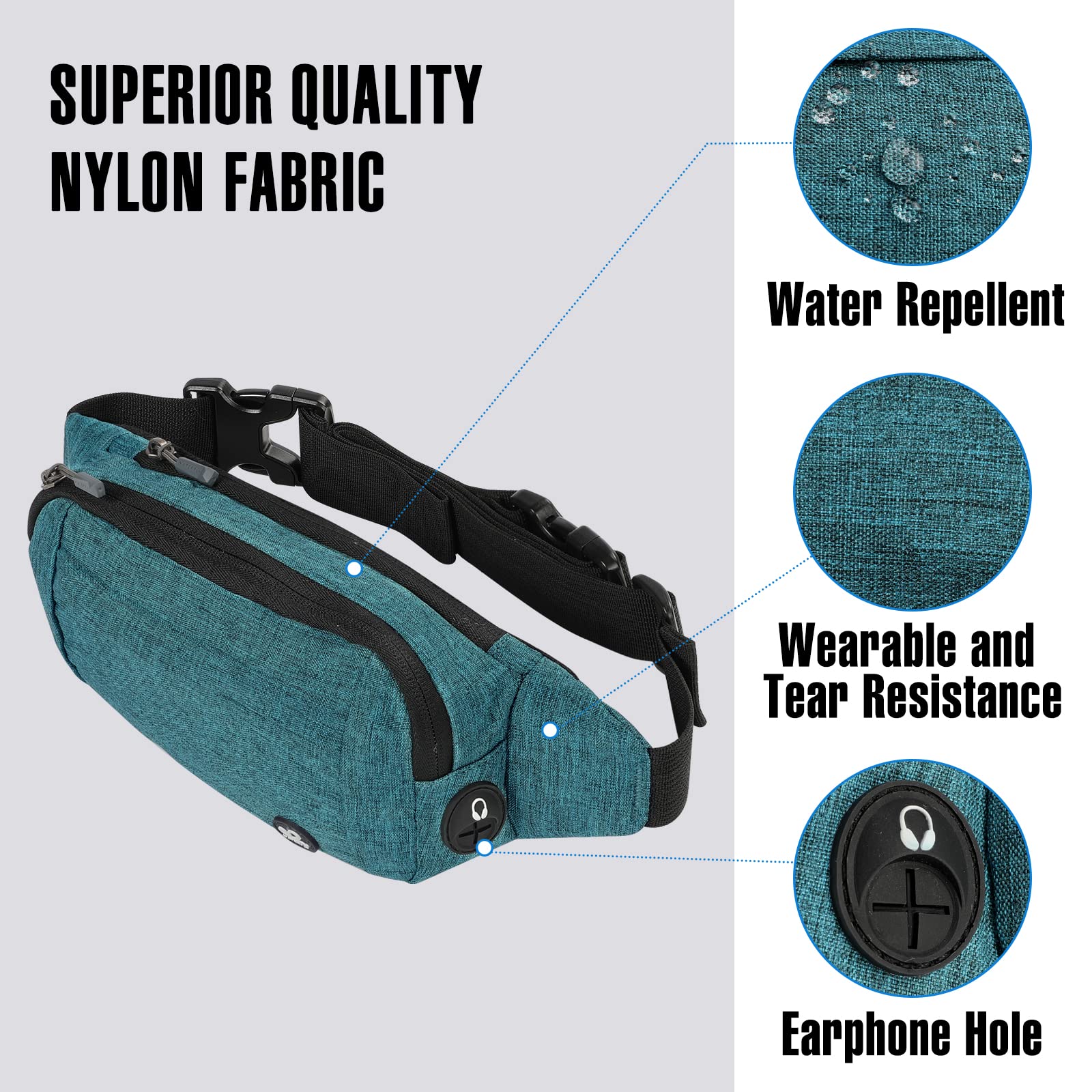 Riñonera WATERFLY Deportiva Mujer Hombre Pequeña con Cinturón Extra Extendido para Marcha y Viajes al Aire Libre