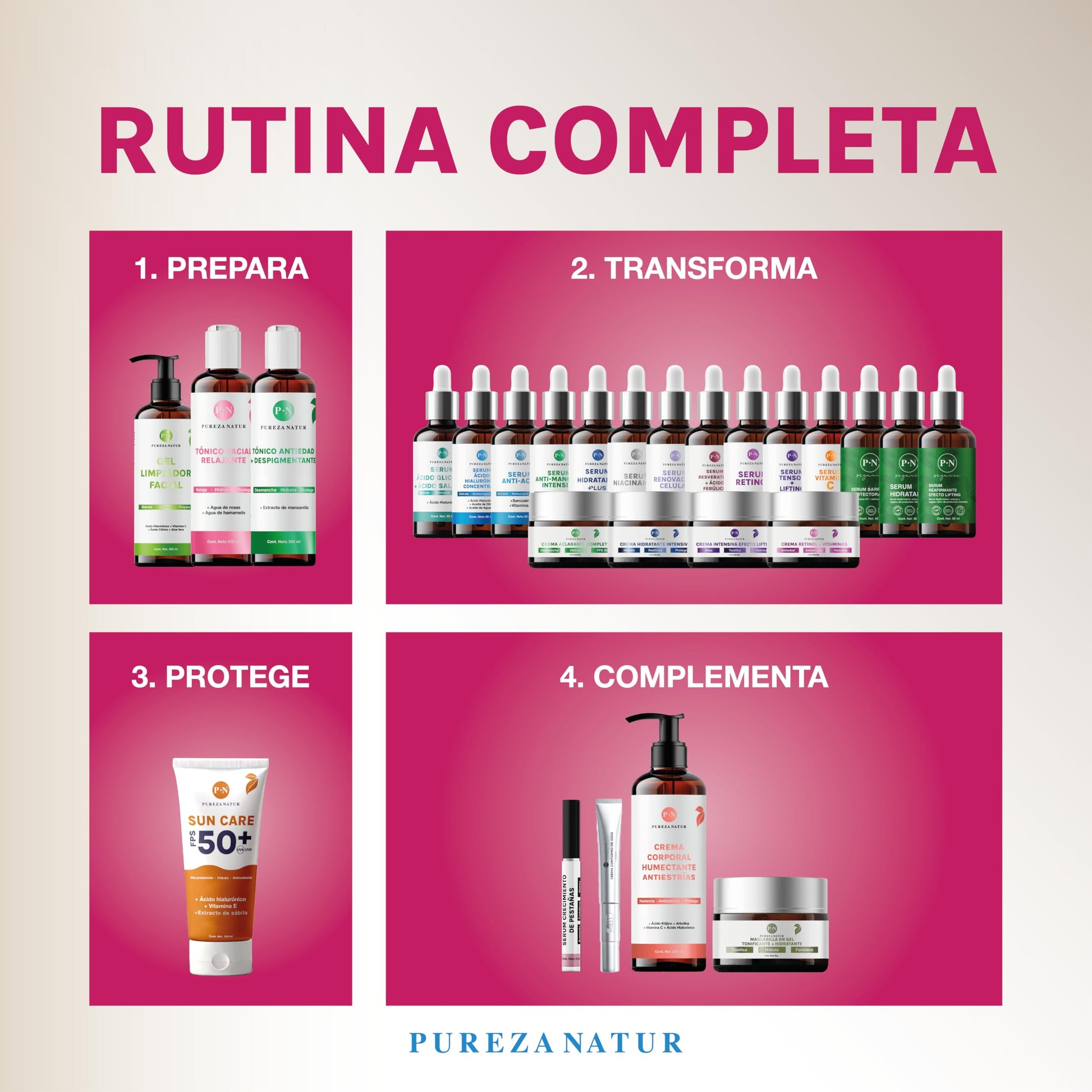 Kit Serum facial Acido Hialurónico, Vitamina C y Células Madre anti edad | Paquete completo de serum para el cuidado de la piel, hidratación y rejuvenecimiento (Kit AH + Celulas madre + Vit C)