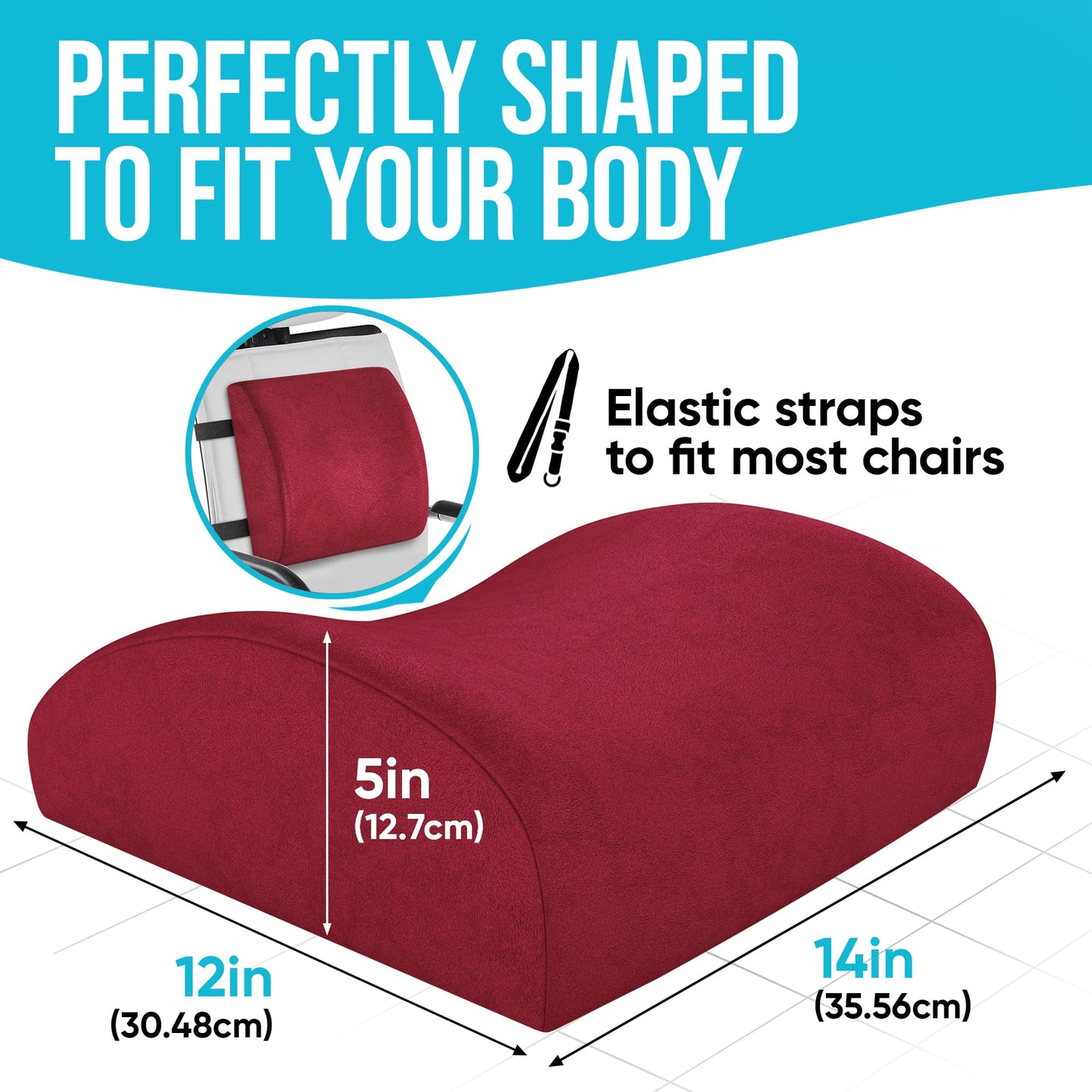 FORTEM Cojín Lumbar de Silla de Oficina, Almohada de Apoyo Lumbar, Cojín Lumbar para Silla de Escritorio, Almohada Viscoelástica para la Espalda, Funda Lavable (Rojo)