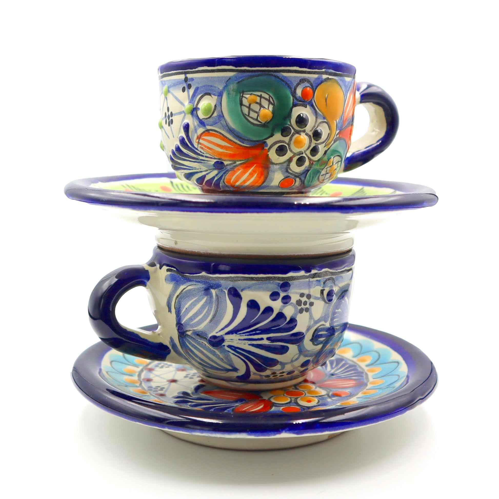 Juego de Tazas de Café Nubexpo Talavera Poblana Artesanía Mexicana Vajilla de 2 Piezas