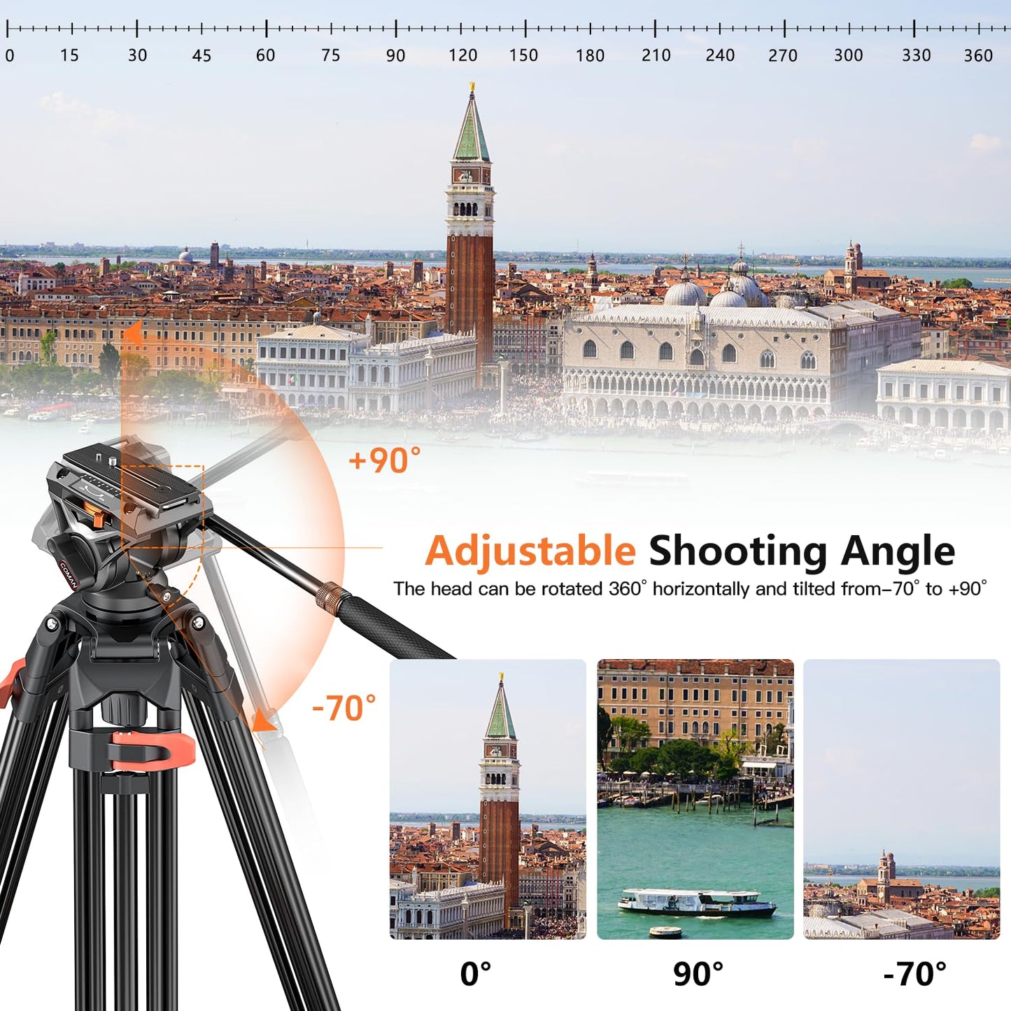 Trípode Profesional de Aluminio 72 Pulgadas con Cabezal de Líquido 360 Grados para Cámaras DSLR Canon Nikon
