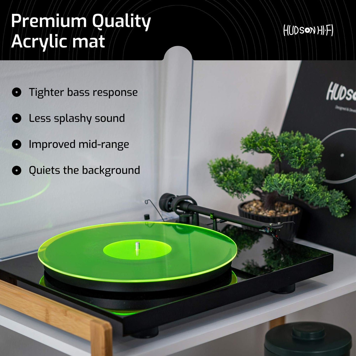 Hudson Hi-Fi Estera giratoria de acrílico - LP Slipmat para tornamesas y Tocadiscos de Vinilo - GreenLit - Verde Neon