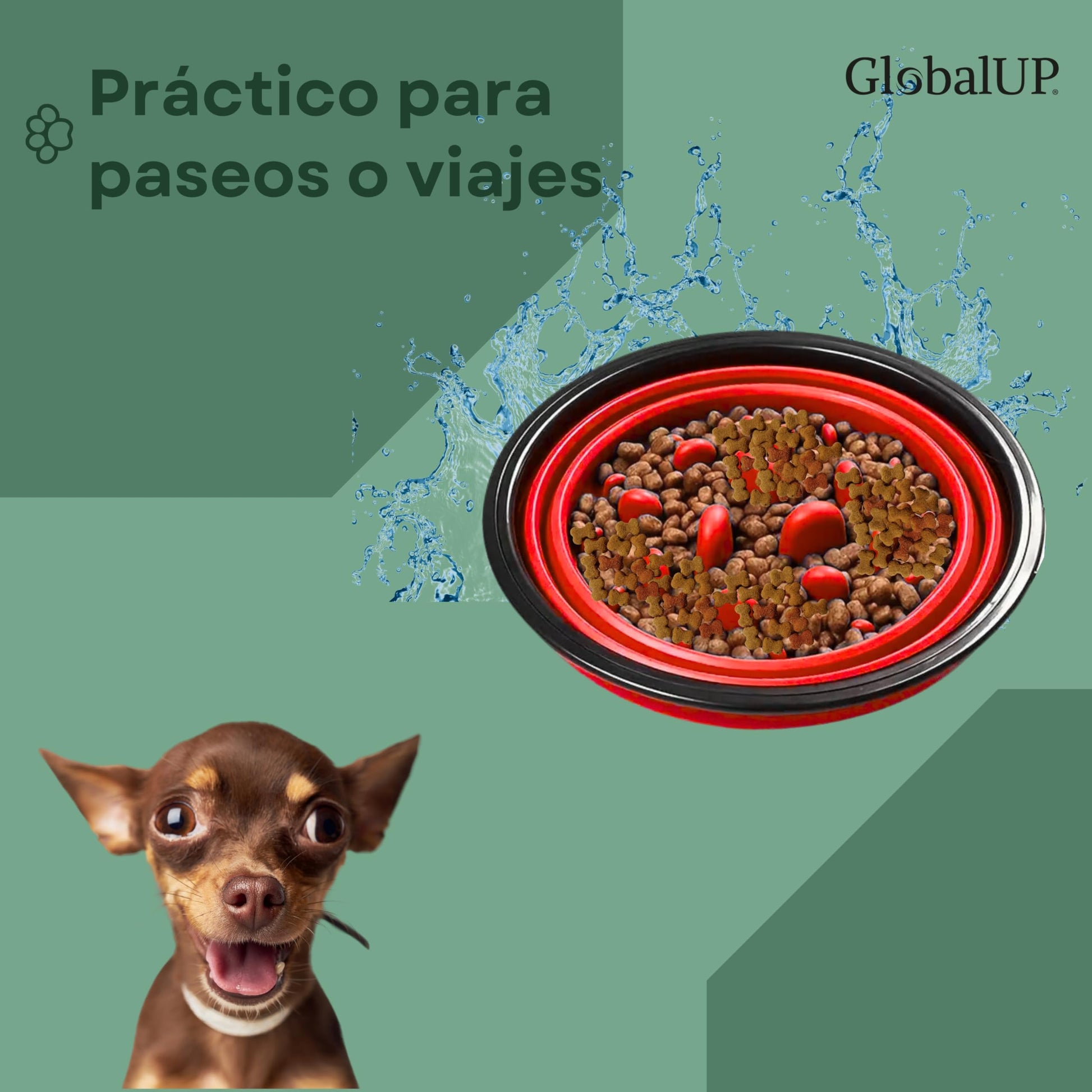 GlobalUP Plato para Perro, Bebedero para Perro. Contenedor para croquetas Plegable. Tazon para alimento y Agua para Mascotas retractil Gato y Perro, fácil de Limpiar. (Rojo, S/M)