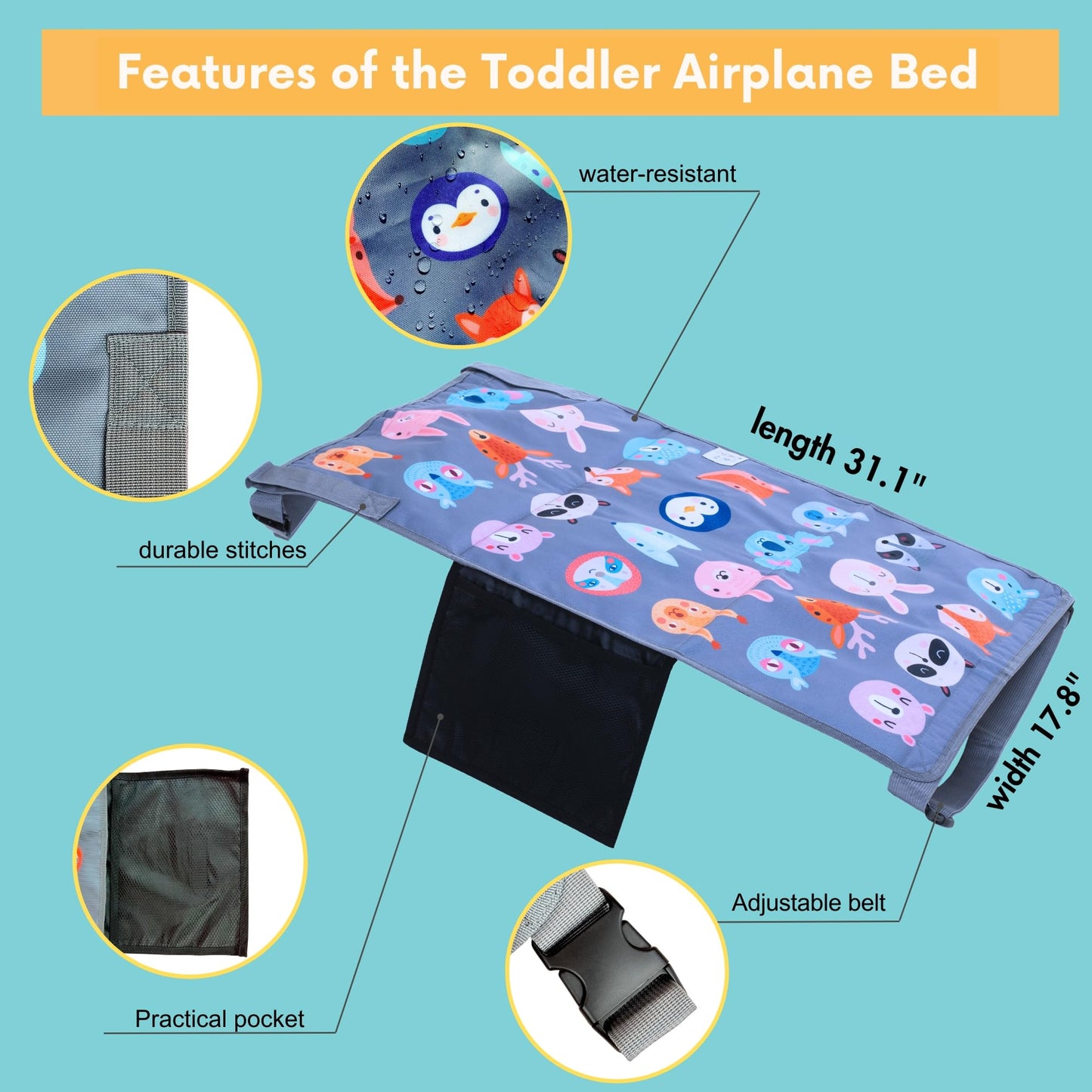 Little Traveler - Cama de Avión para Niños y Extensor de Asiento – Cama Portátil para Viaje, Ajustable y Fácil de Instalar – Esenciales para Viajar con Niños de 1 a 4 Años