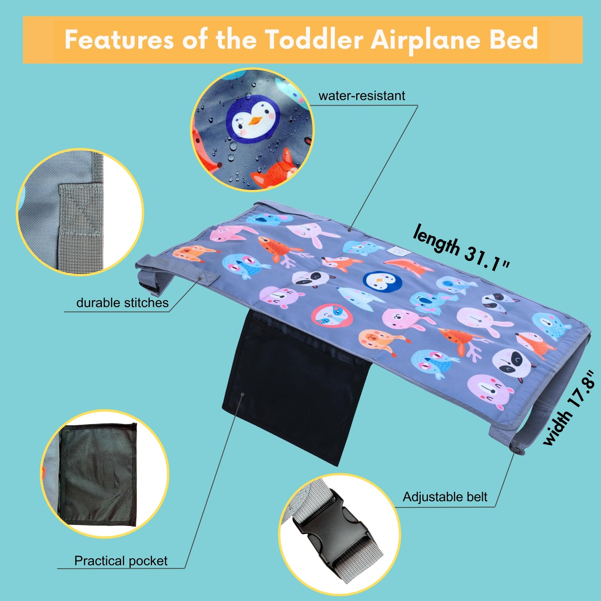 Little Traveler - Cama de Avión para Niños y Extensor de Asiento – Cama Portátil para Viaje, Ajustable y Fácil de Instalar – Esenciales para Viajar con Niños de 1 a 4 Años