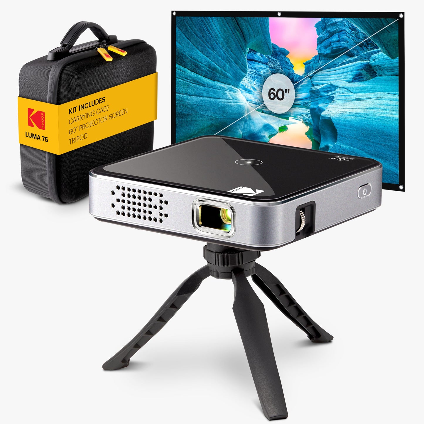 KODAK Luma 75 Kit de proyector, visualización de 60 pulgadas, trípode y funda, negro