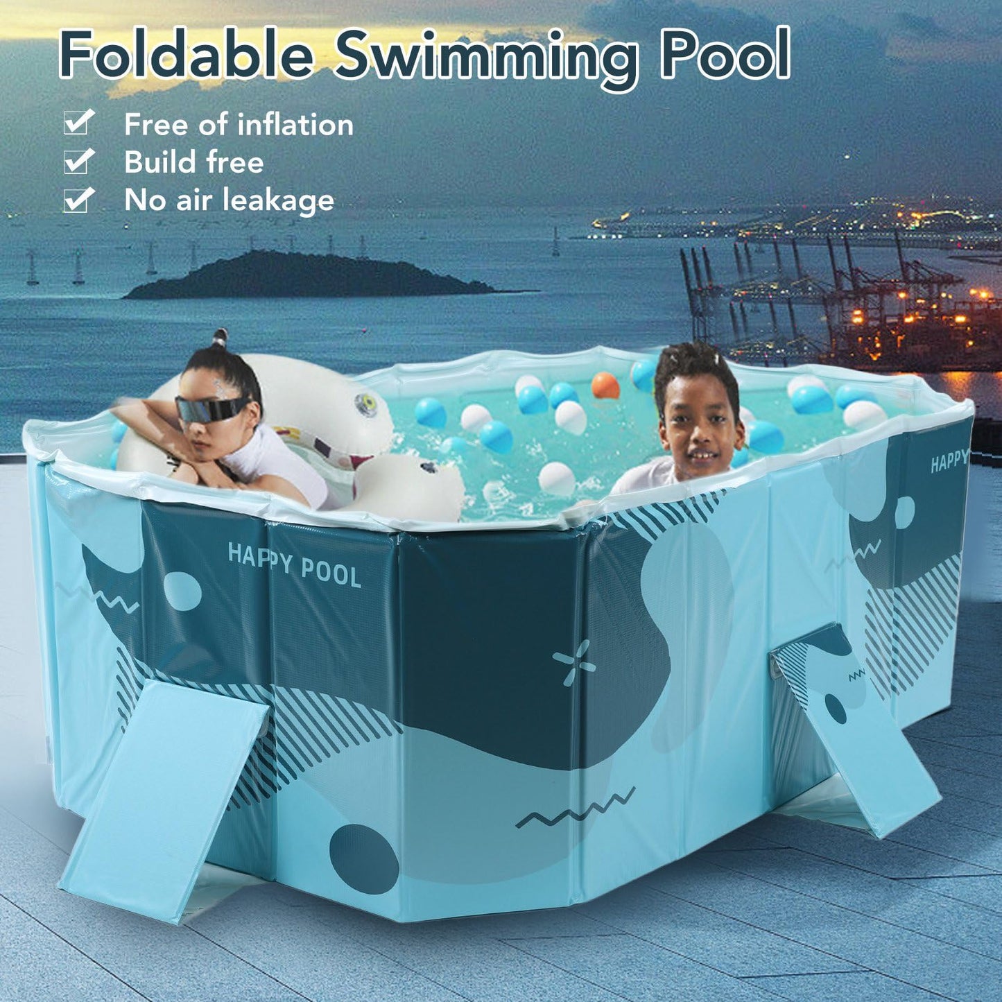 Piscina Plegable para Niños Portátil de Plástico Duro para Jardines y Patio Exterior