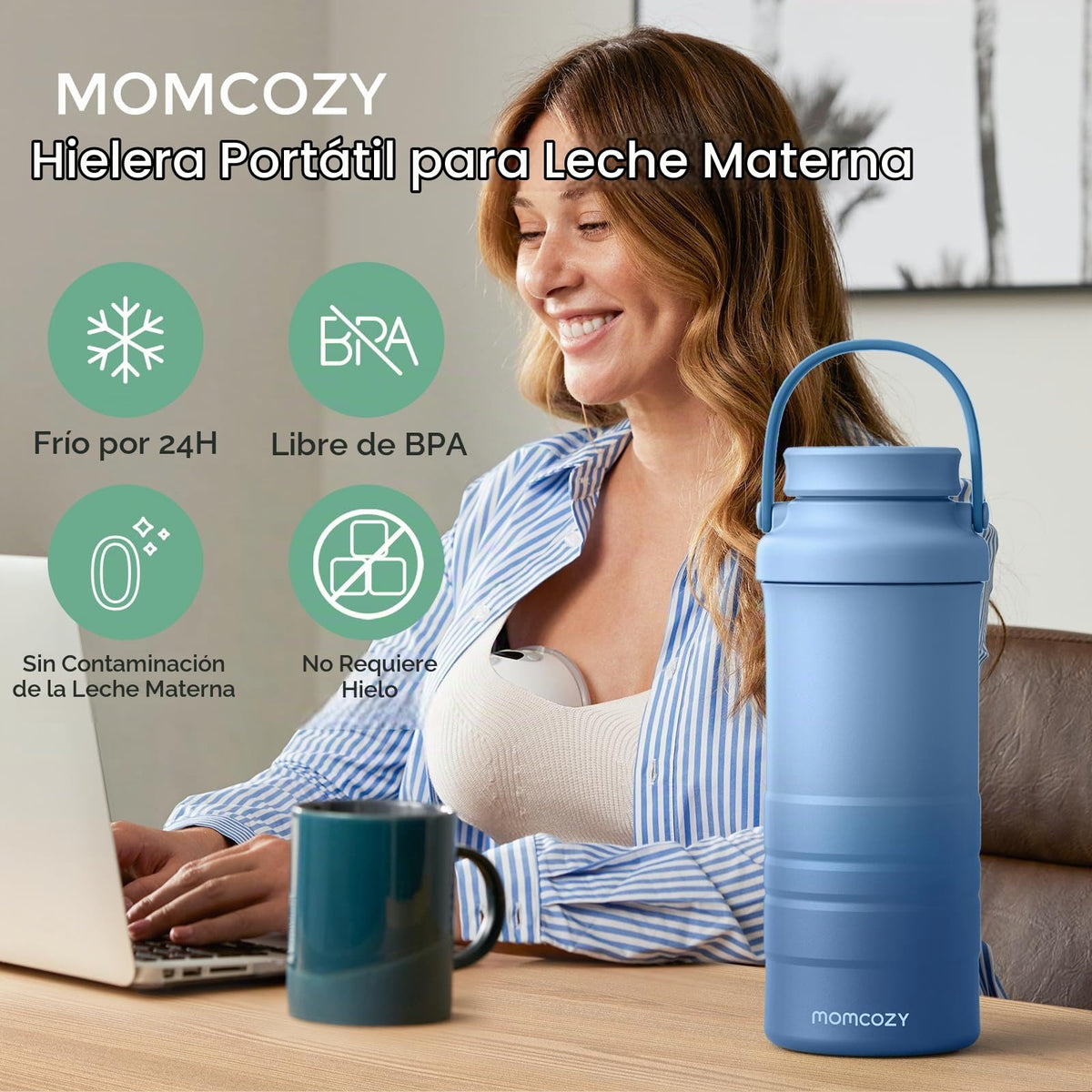Momcozy Bolsa enfriadora portátil de 560ml para leche materna de 24H para exteriores, productos esenciales para recién nacidos