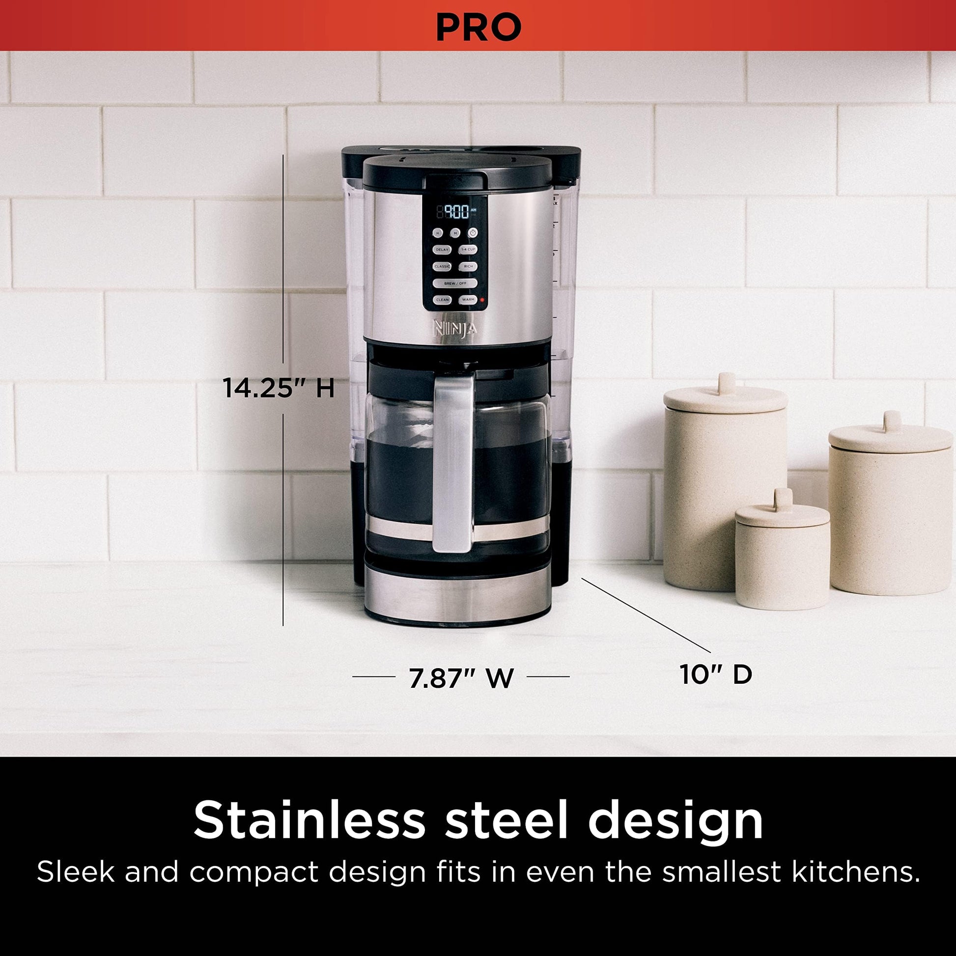 Cafetera Programable Ninja XL Pro Plata con Filtro Permanente y 4 Programas de Lotes Pequeños